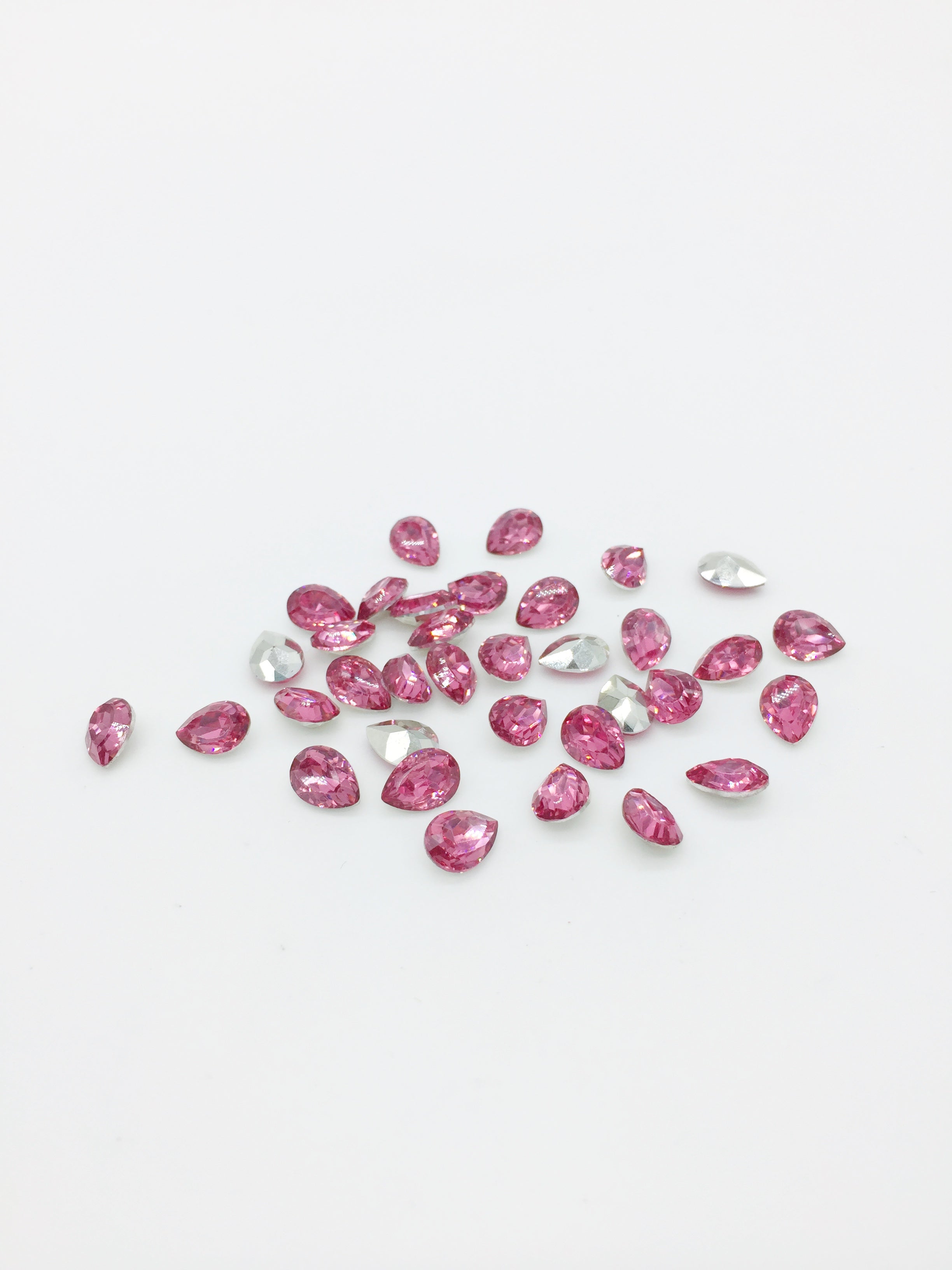 36 x 6x8mm Rose Pink Teardrop Rhinestones, Foiled Back (4083)