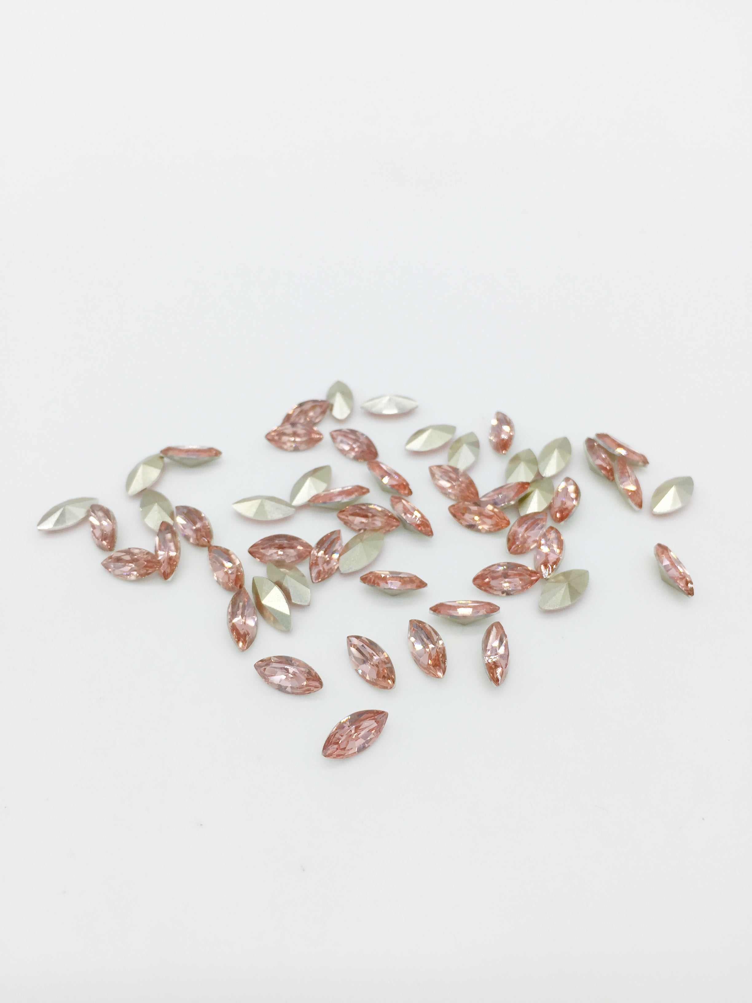 48 x 4x8mm Light Pink Crystal Navette Rhinestones, Foiled Back (4093)