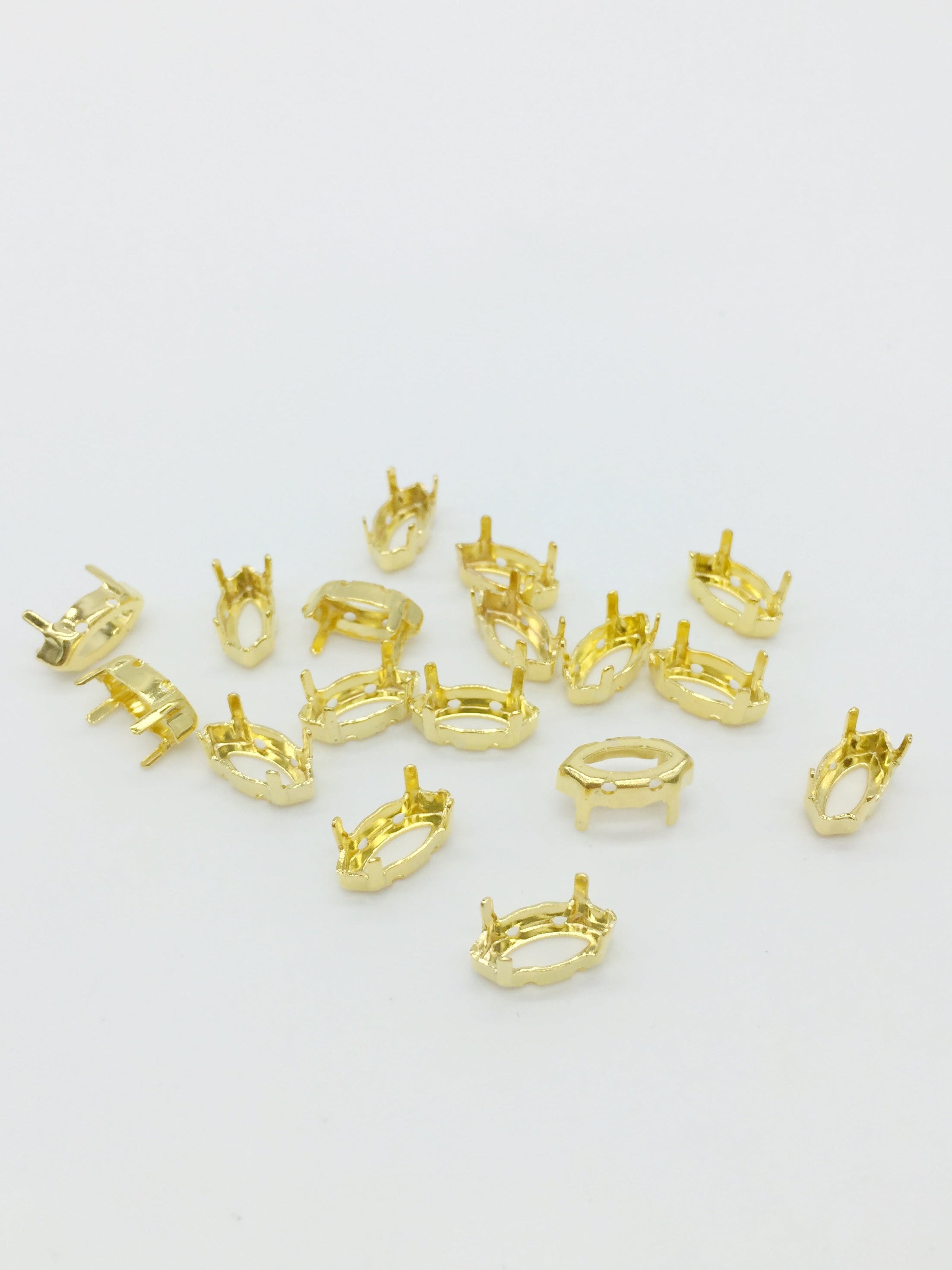 12 x 6x12mm Gold Tone Sew-on Brass Setting for Marquise Cut Stones (0252)