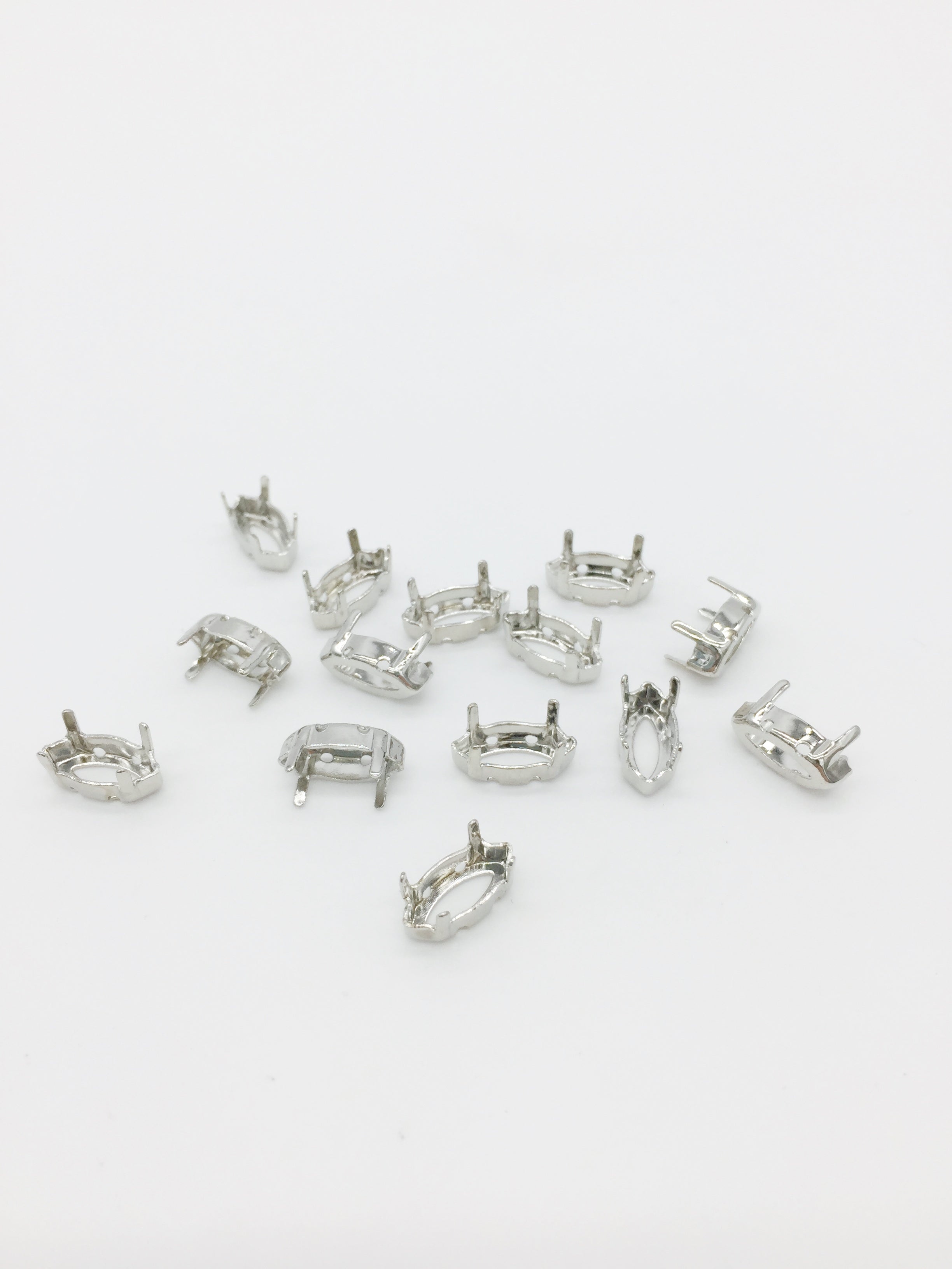 12 x 6x12mm Rhodium Sew-on Brass Setting for Marquise Cut Stones (0254)