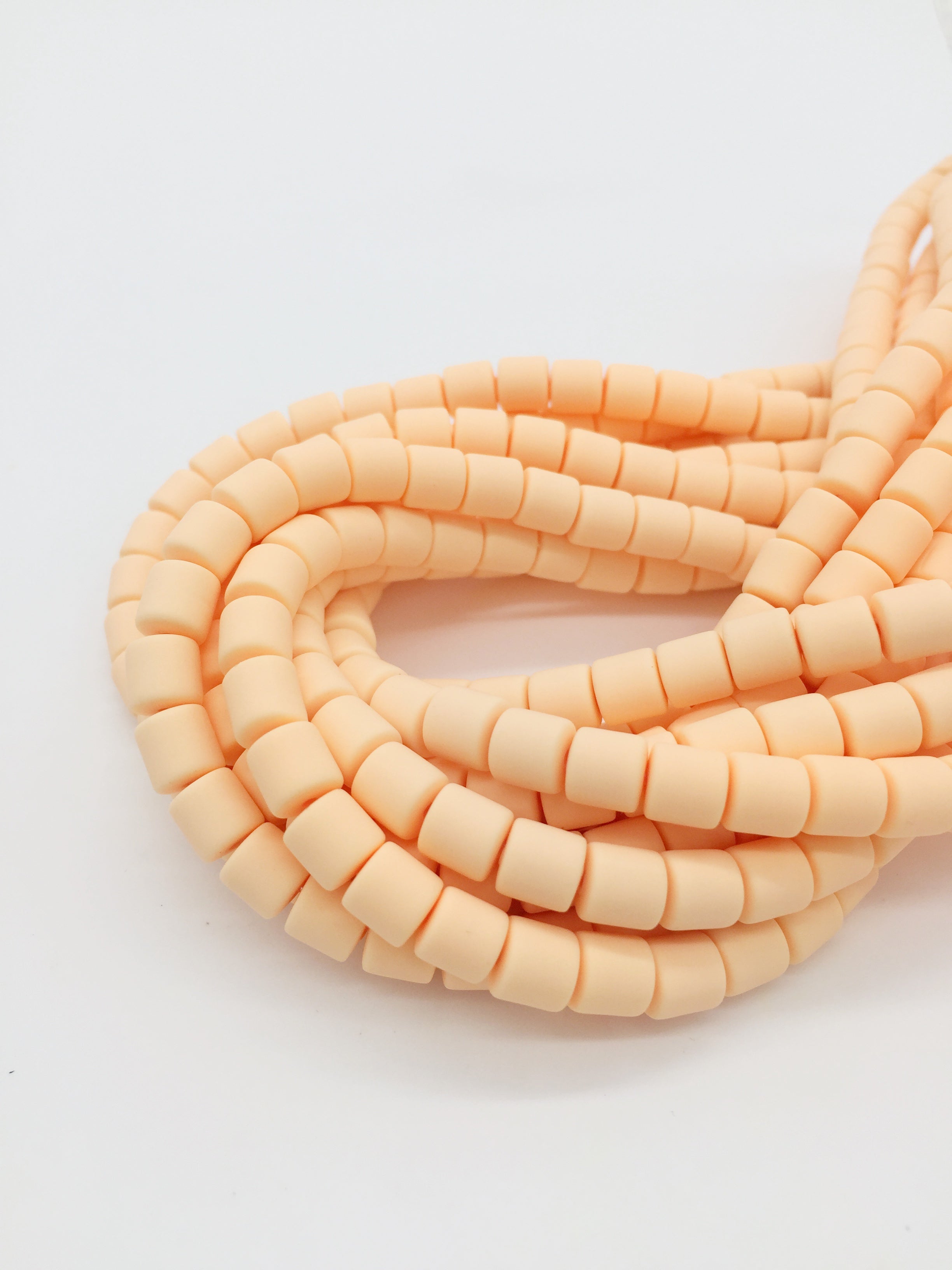 1 strand x 6.5x6mm Peach Blush Polymer Clay Chunky Column Beads, Vinyl Beads (J3P)