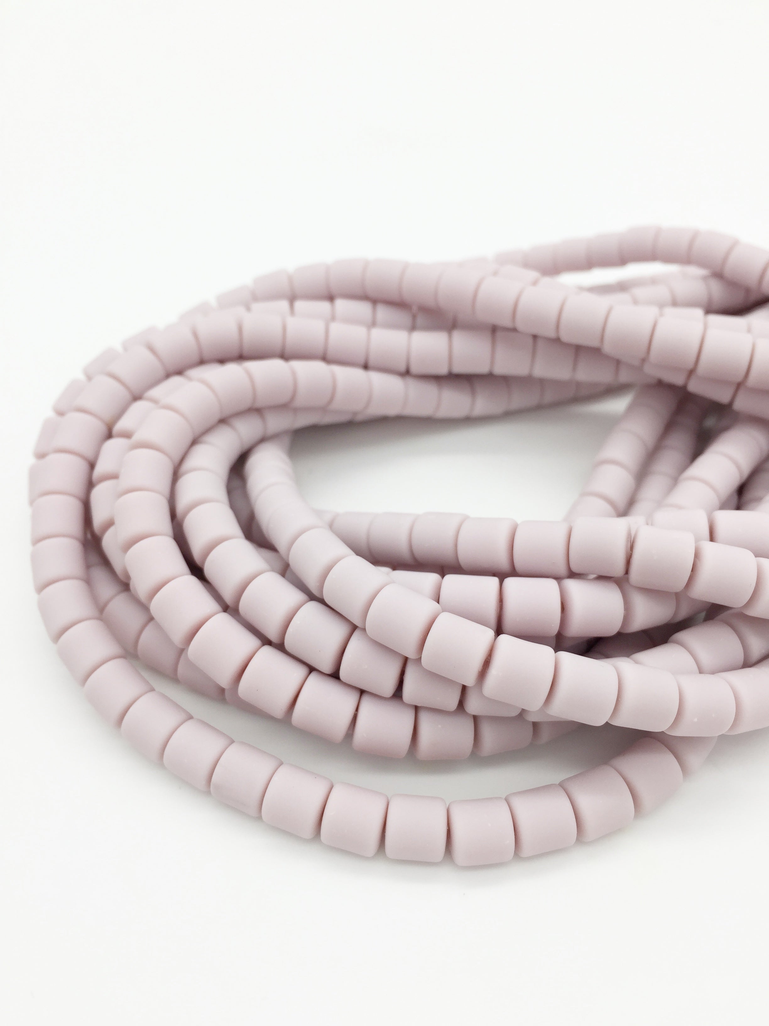 1 strand x 6.5x6mm Pastel Dusty Lilac Polymer Clay Chunky Column Beads, Vinyl Beads (J3S)