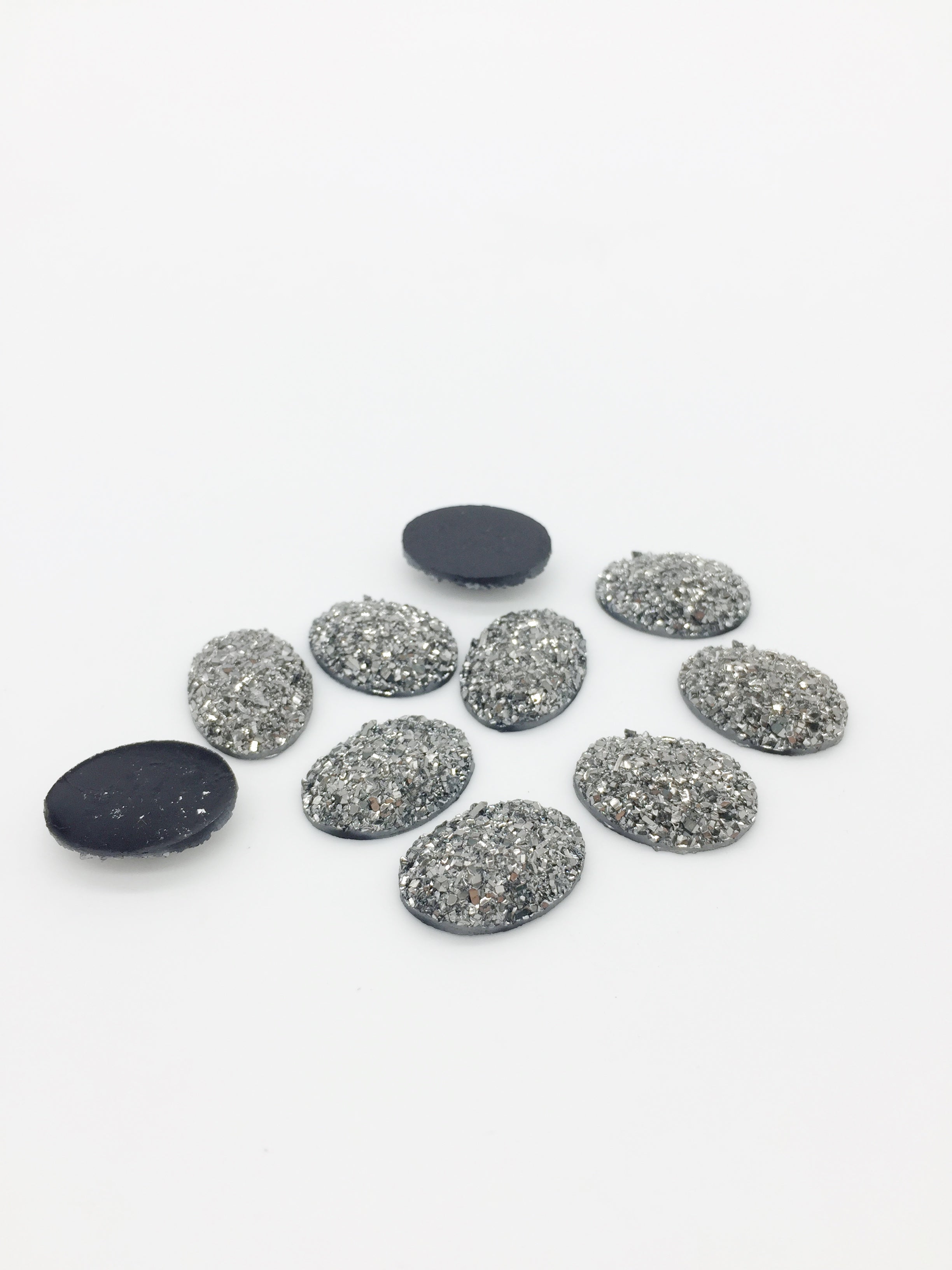 10 x Silver Oval Druzy Cabochons, 18x12mm