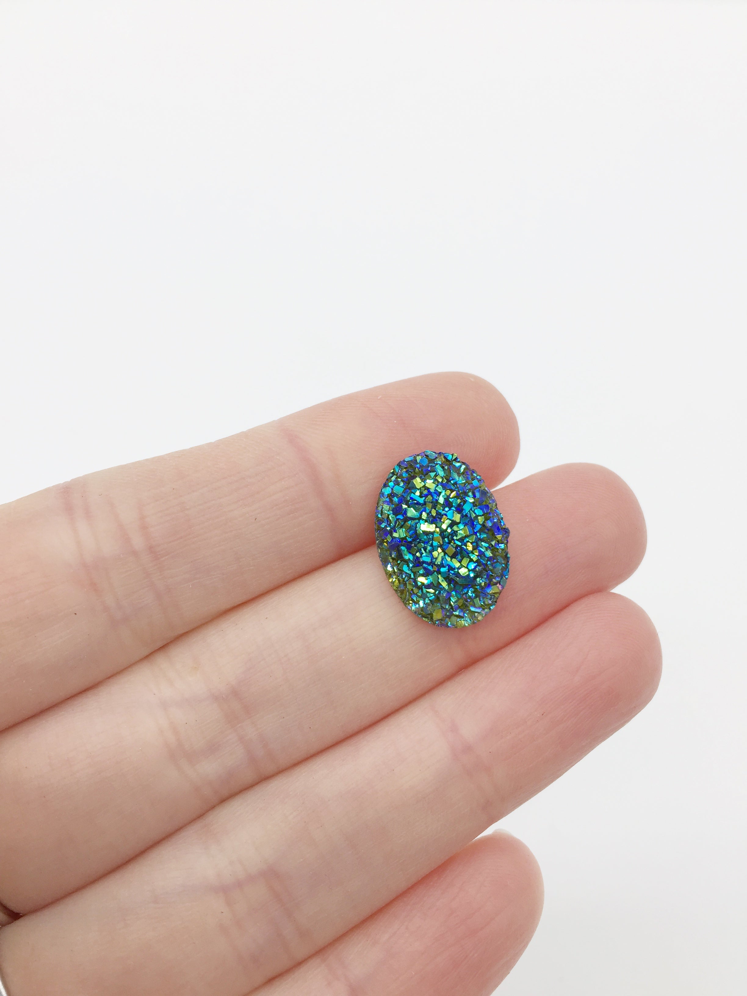 10 x Oval Resin Druzy Cabochons, 18x13mm Iridescent Peacock Colour