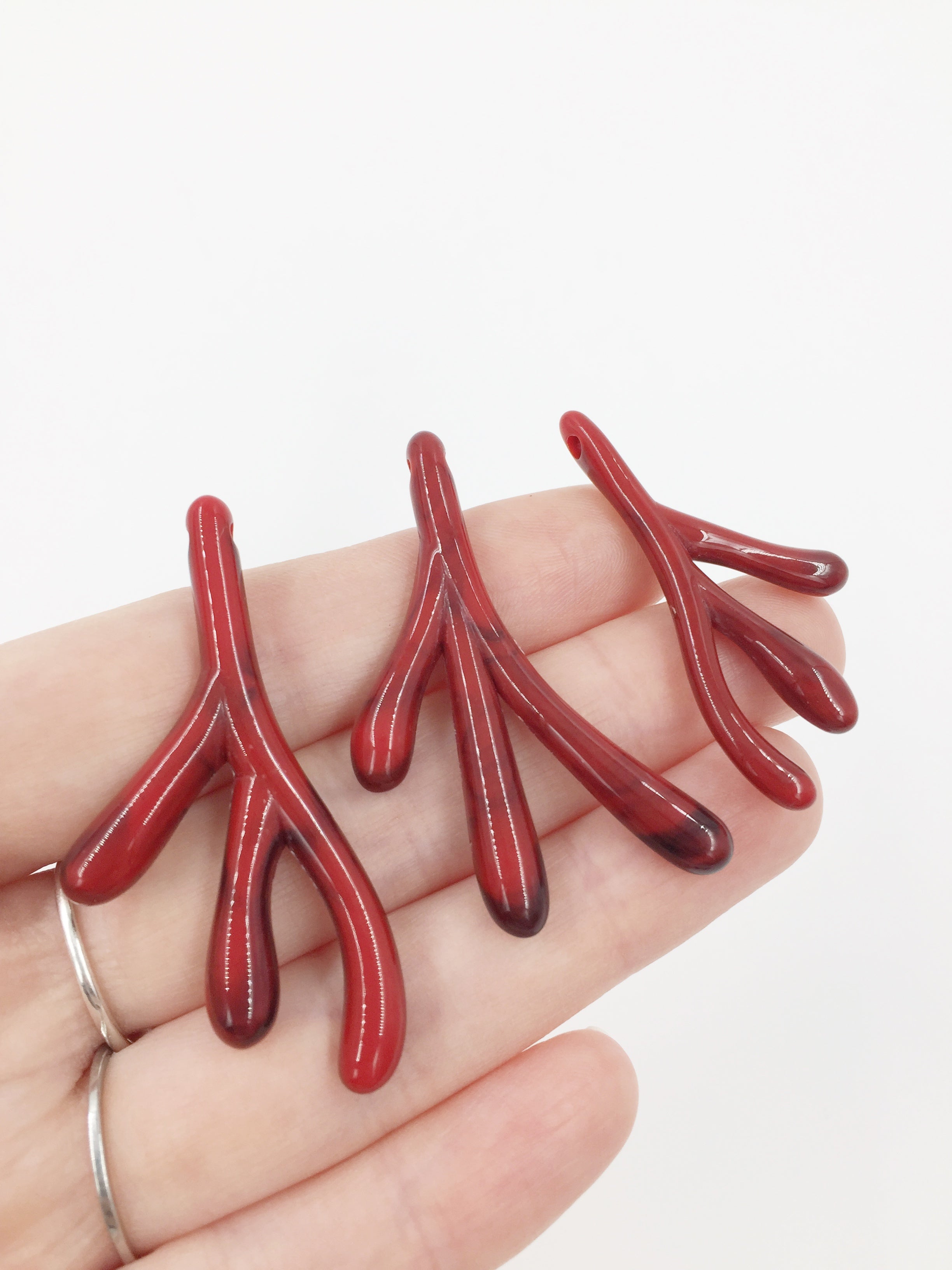 3 pairs x Red Acrylic Coral Branches (H1B)