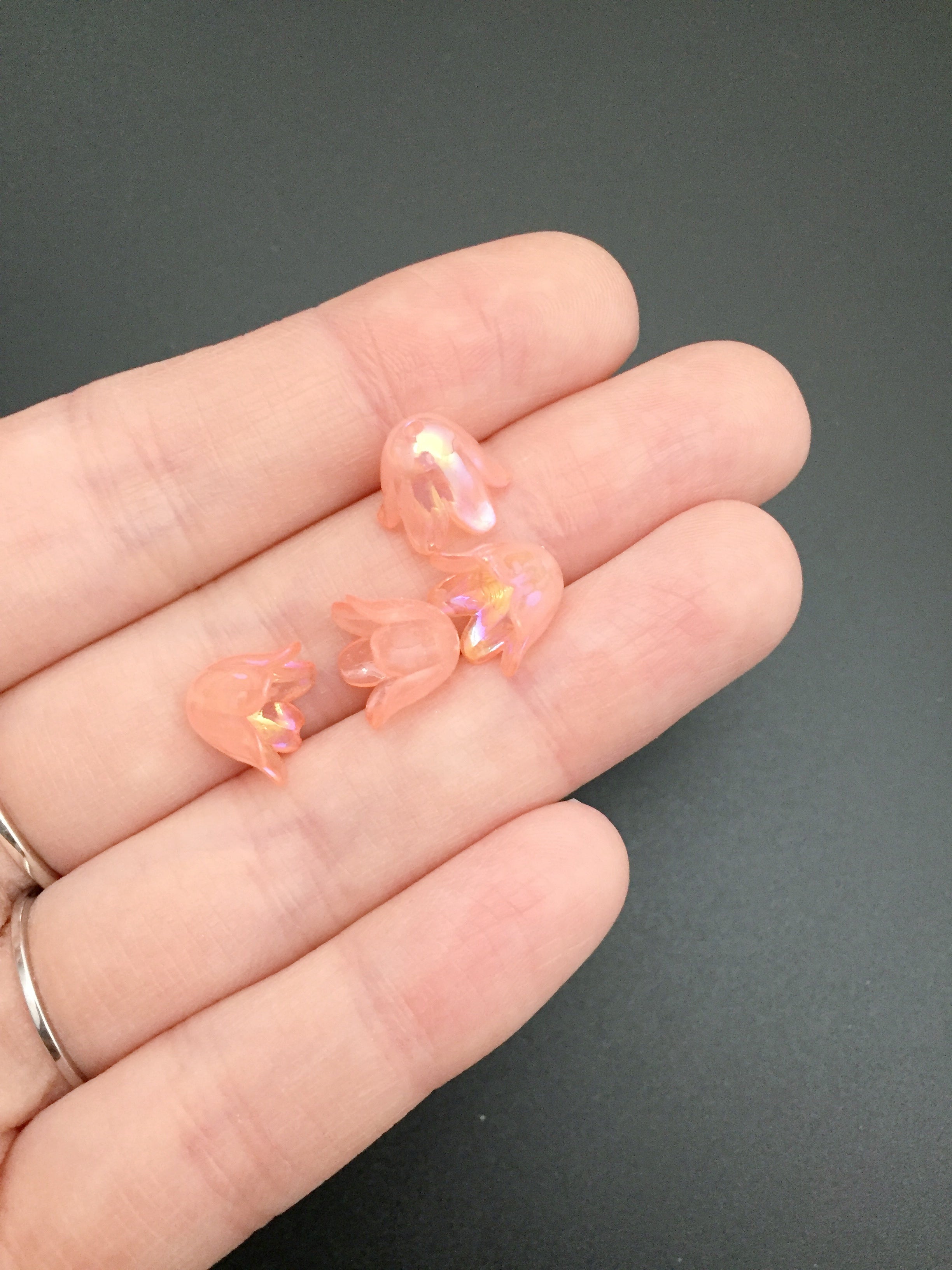 40 x Iridescent Watermelon Bell Shaped Flower Beads, 10x11mm