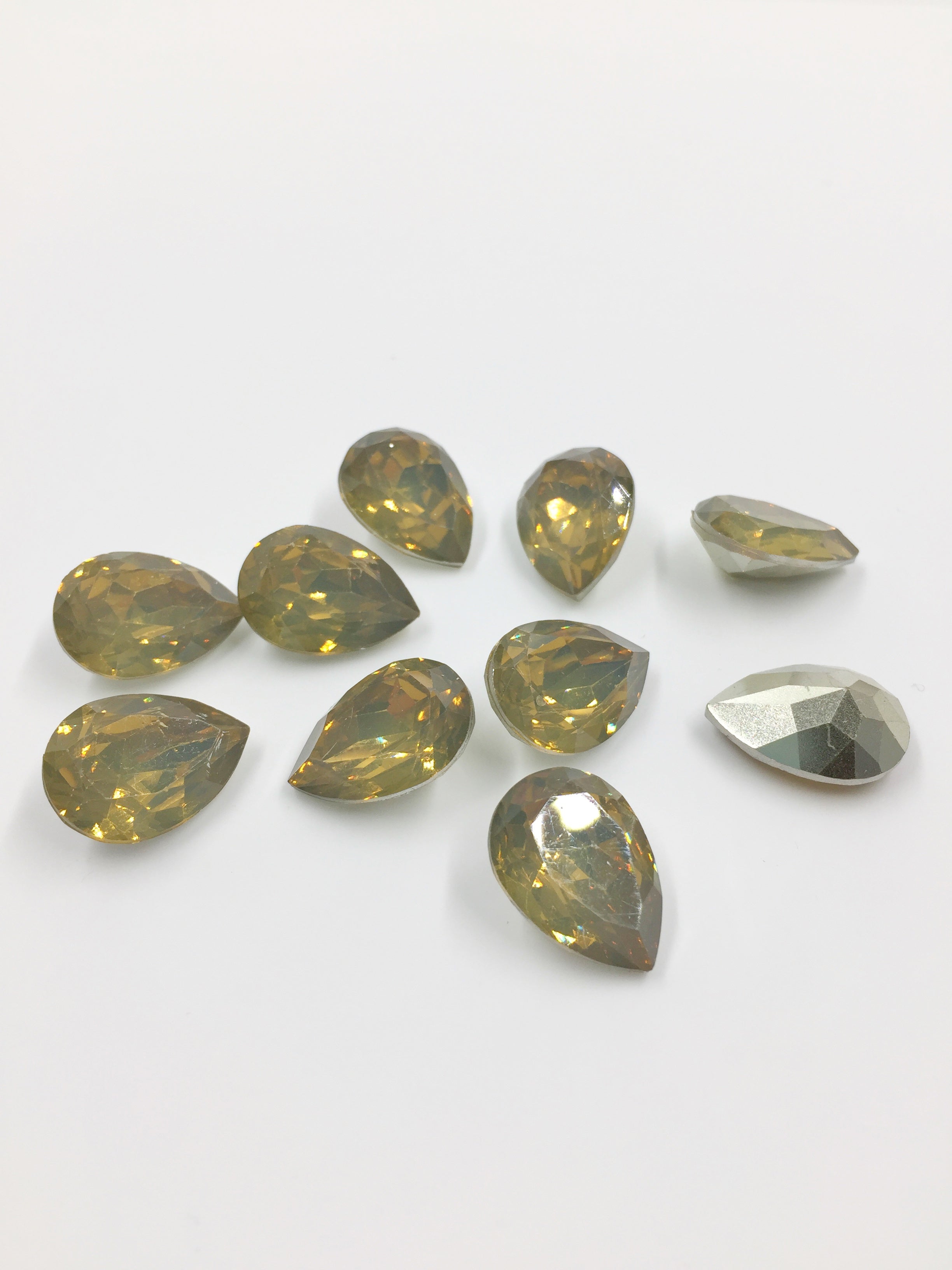 6 x 13x18mm Sand Opal Teardrop Rhinestones, Foiled Back (0994)