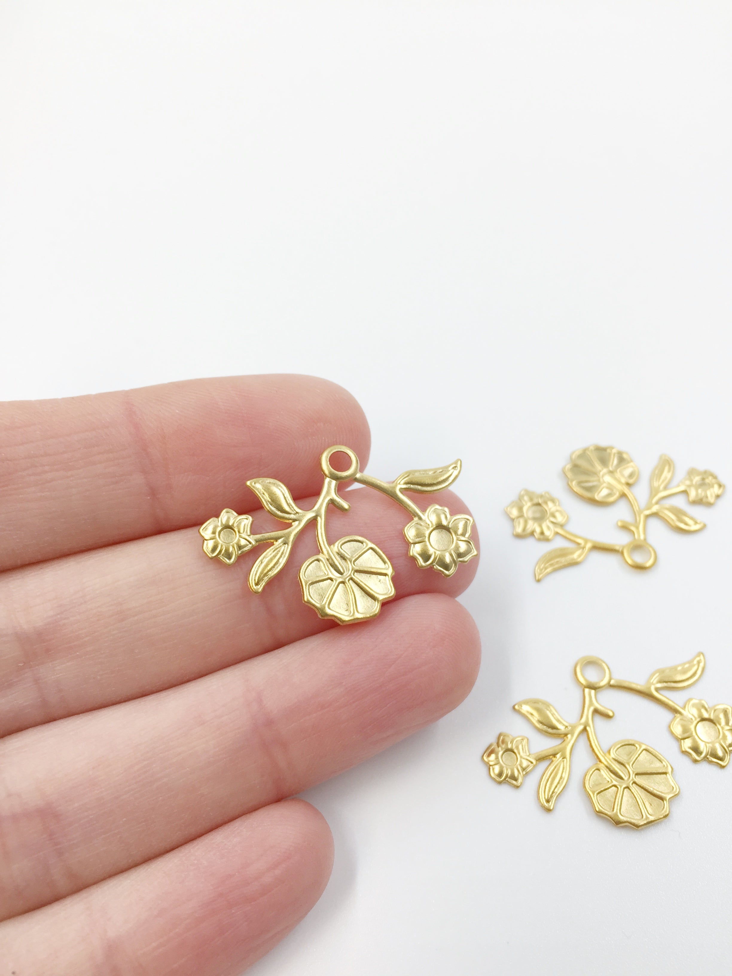2 x Gold Plated Stainless Steel Flower Pendants, 28x18mm