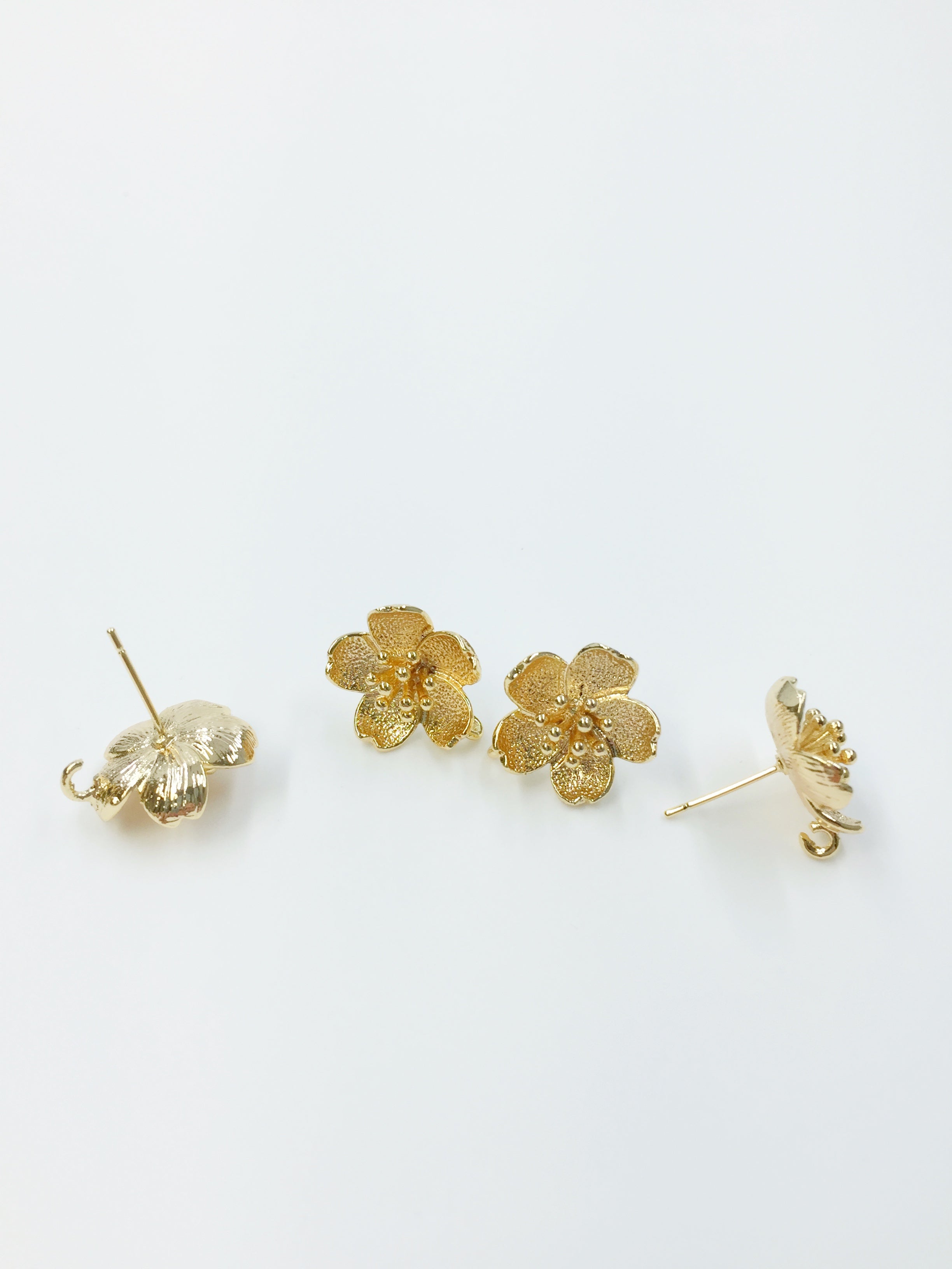 1 pair x 18K Gold Plated Sakura Flower Earring Studs with Loop, 16mm
