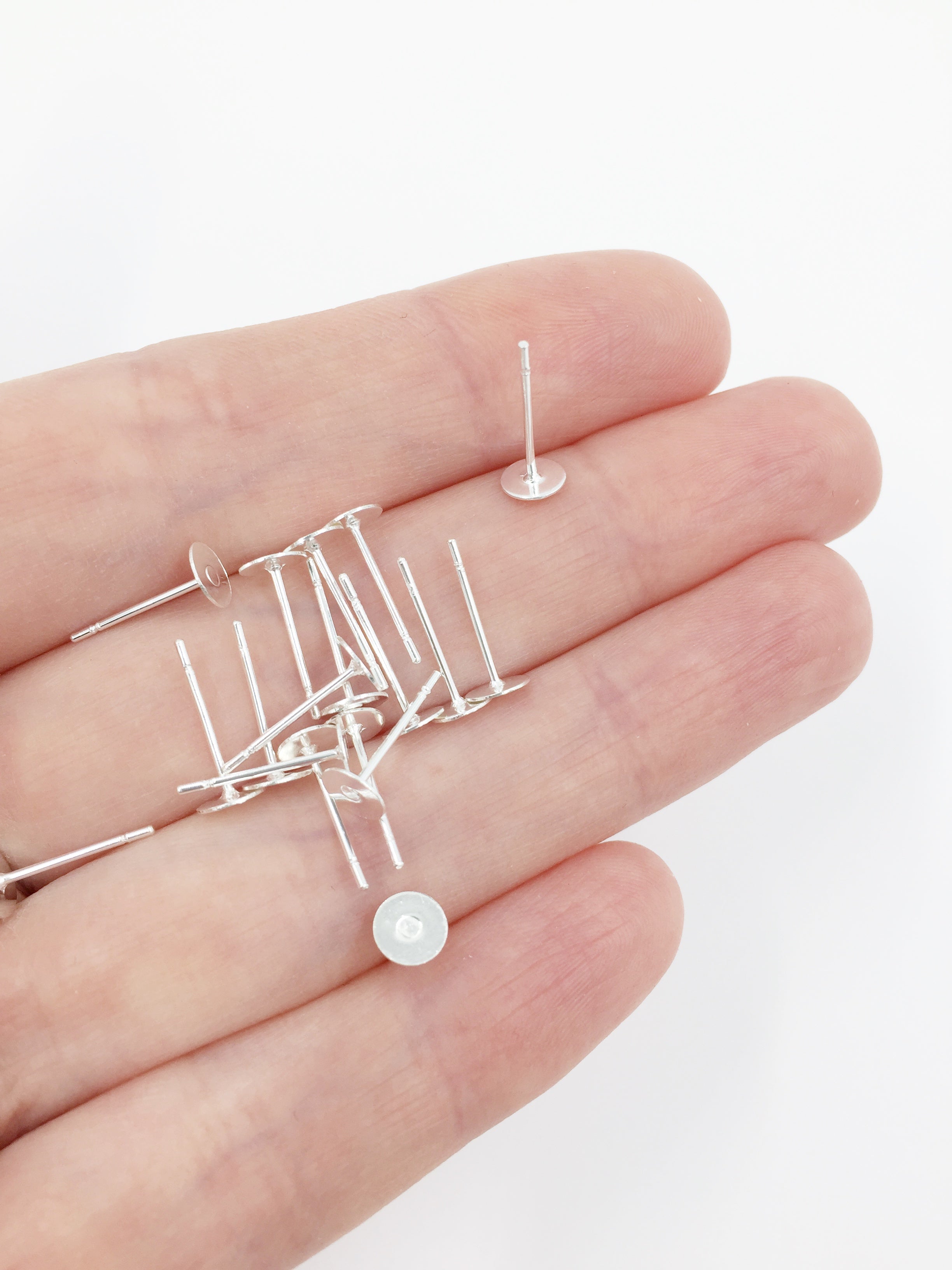 10 pairs x 925 Sterling Silver Plated Stainless Steel Flat Pad Earring Studs, 12x5mm (1529, 1914)