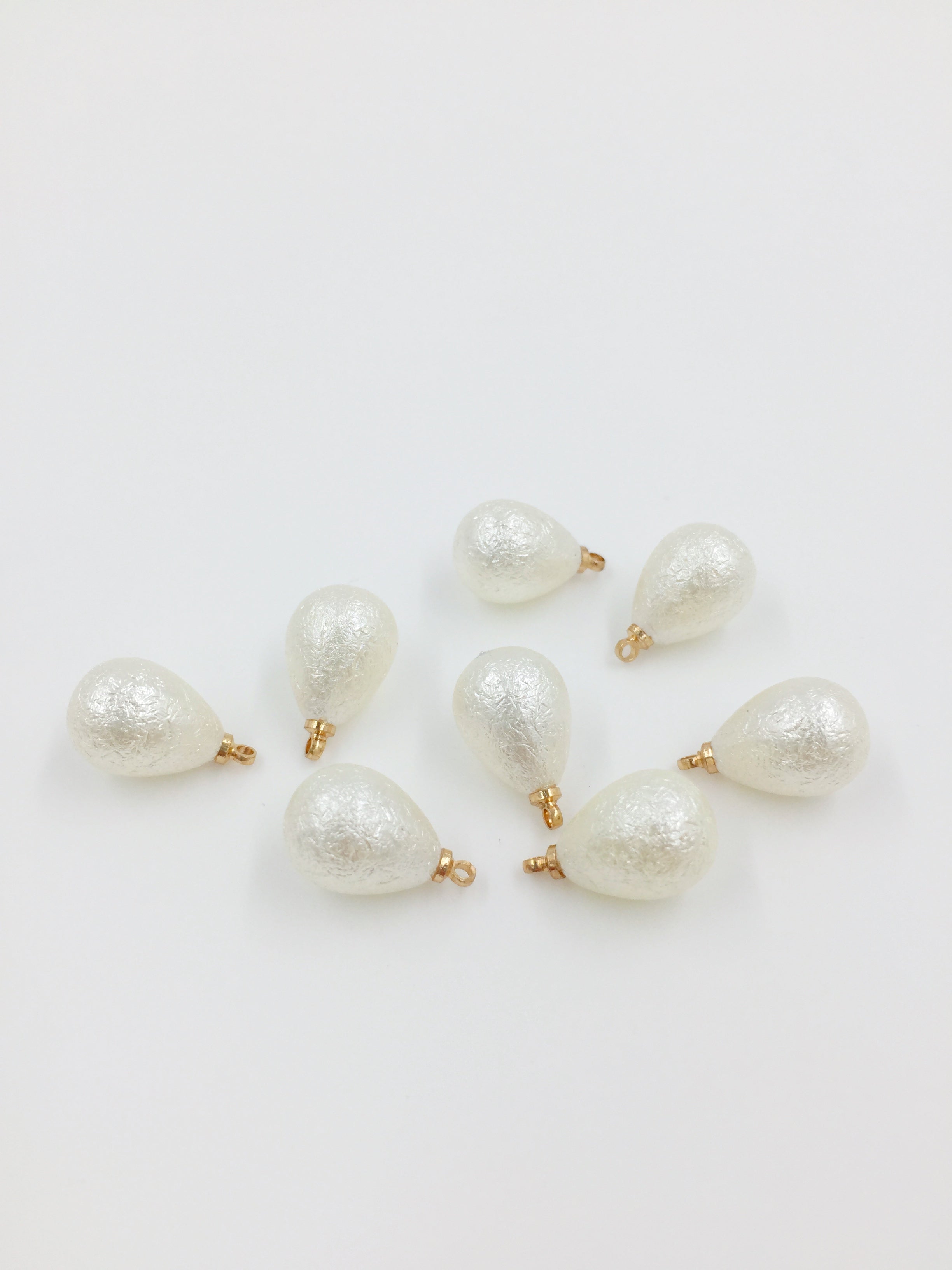 8 x Textured Ivory Teardrop Pearl Charms, 16x10mm