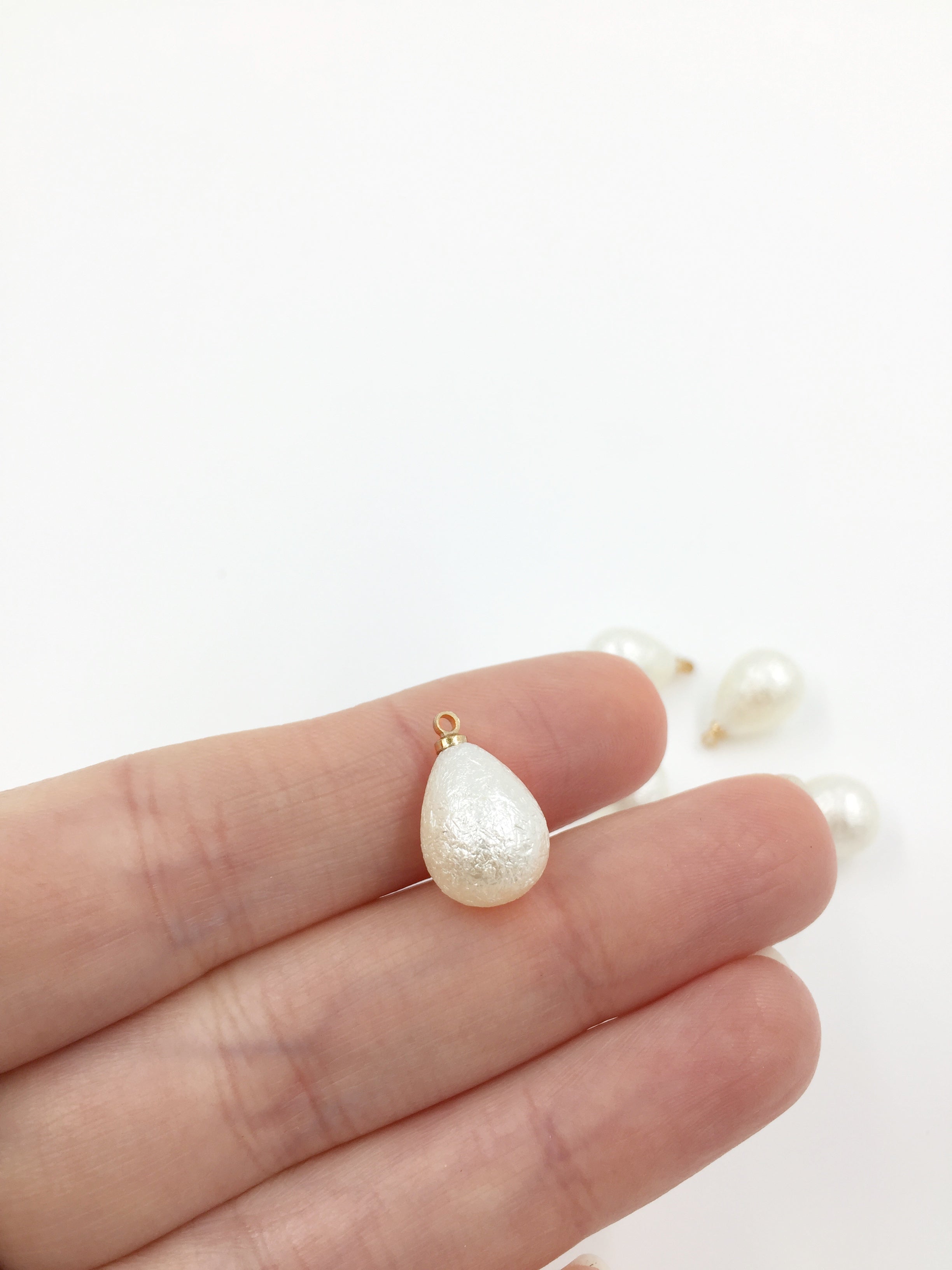 8 x Textured Ivory Teardrop Pearl Charms, 16x10mm