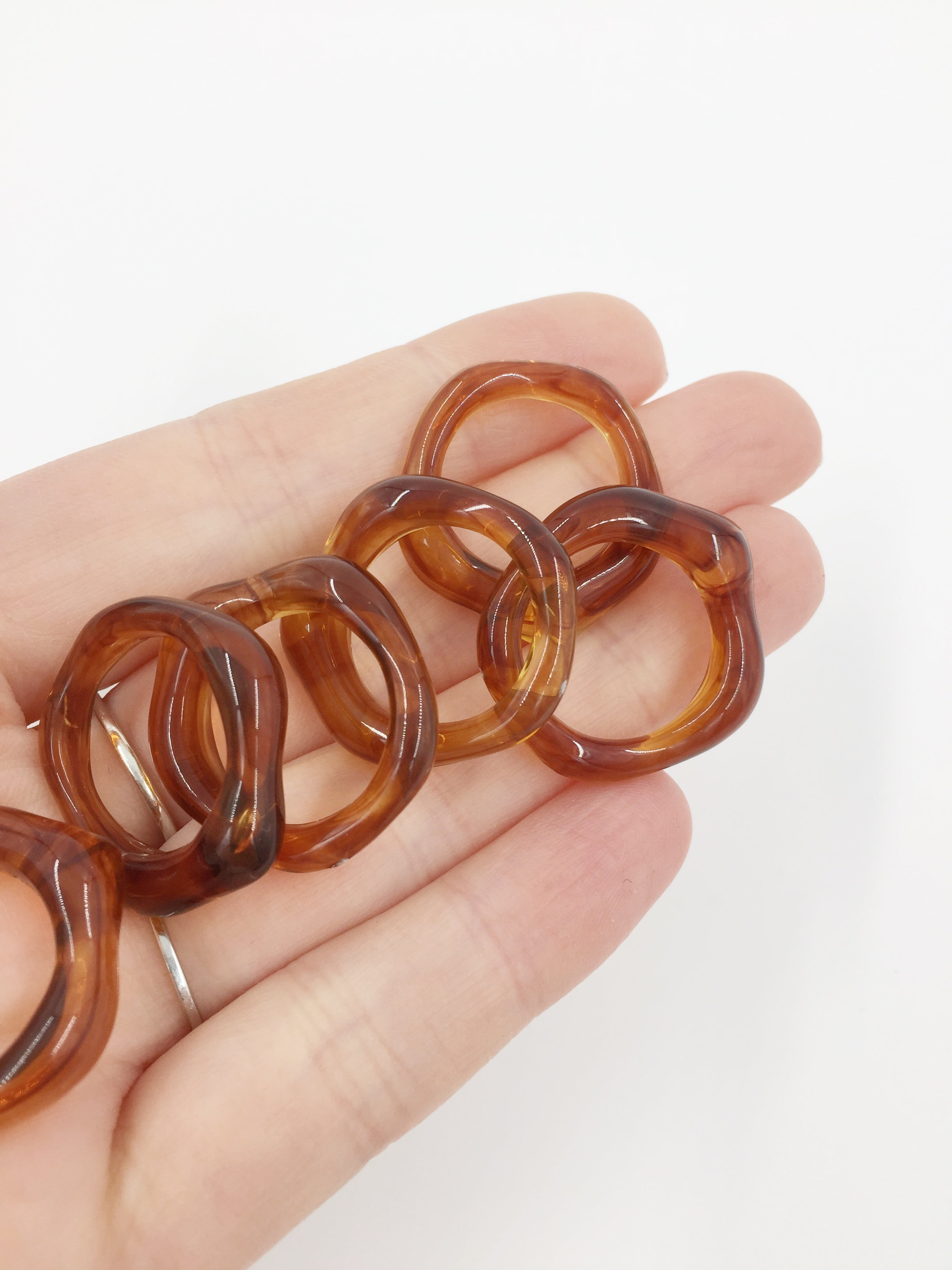 8 x Tortoiseshell Brown Resin Earring Pendants, Organic Round Shape, 27x25mm (3158)