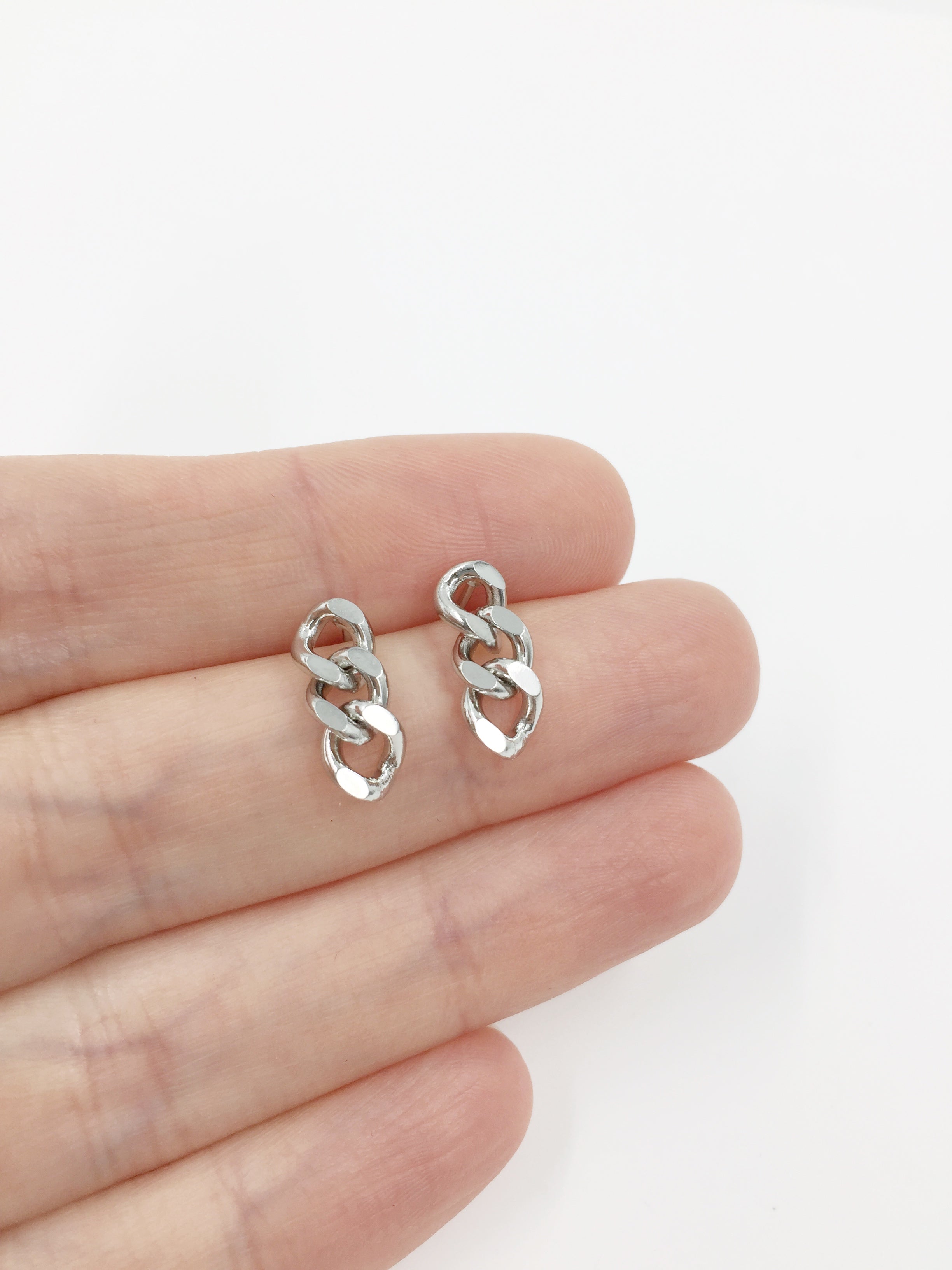 1 pair x Platinum Plated Chain Link Earring Studs Blanks