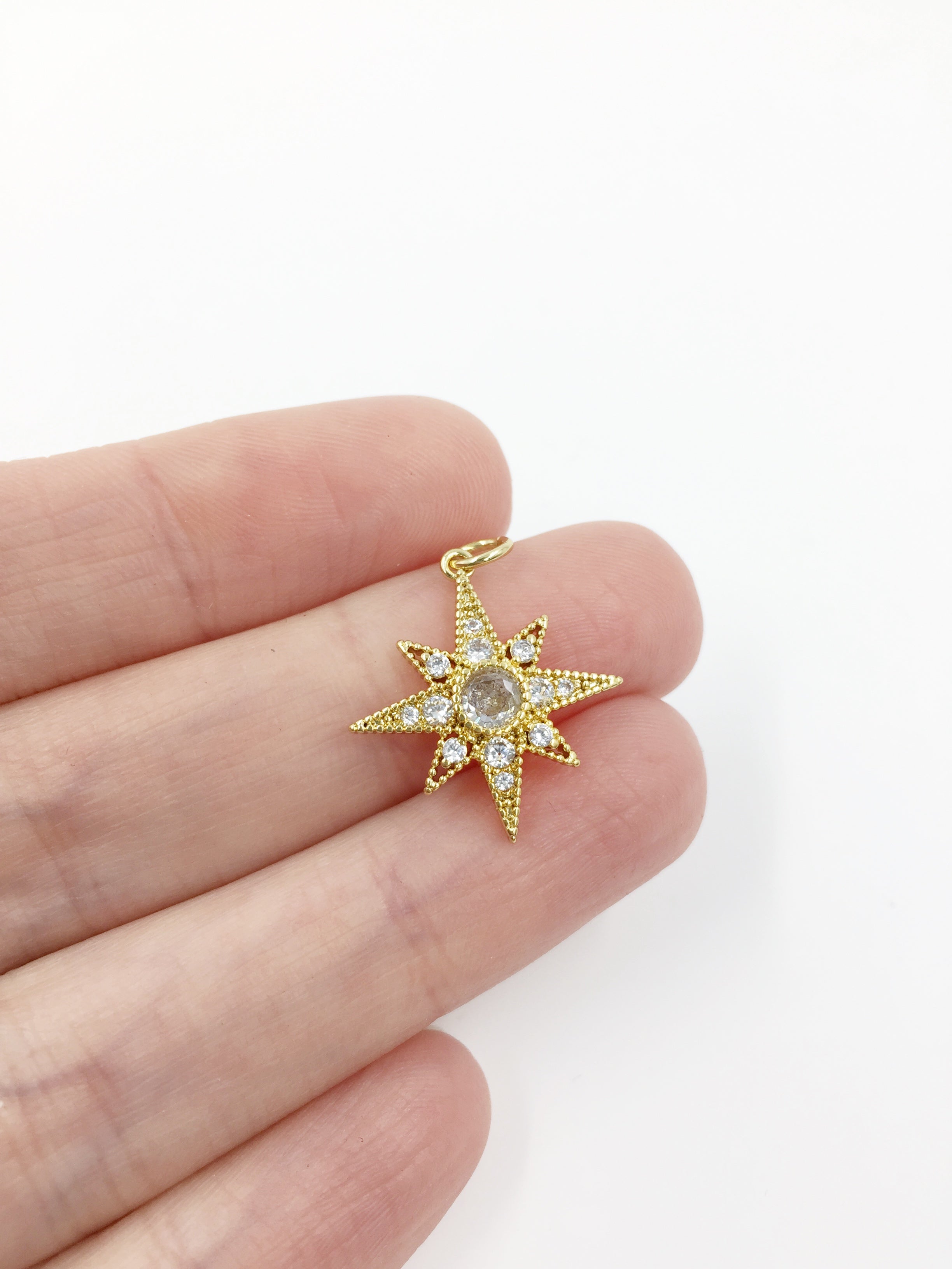 1 x 18K Gold Plated Star Pendant with Cubic Zirconia, 20x18mm (0470)