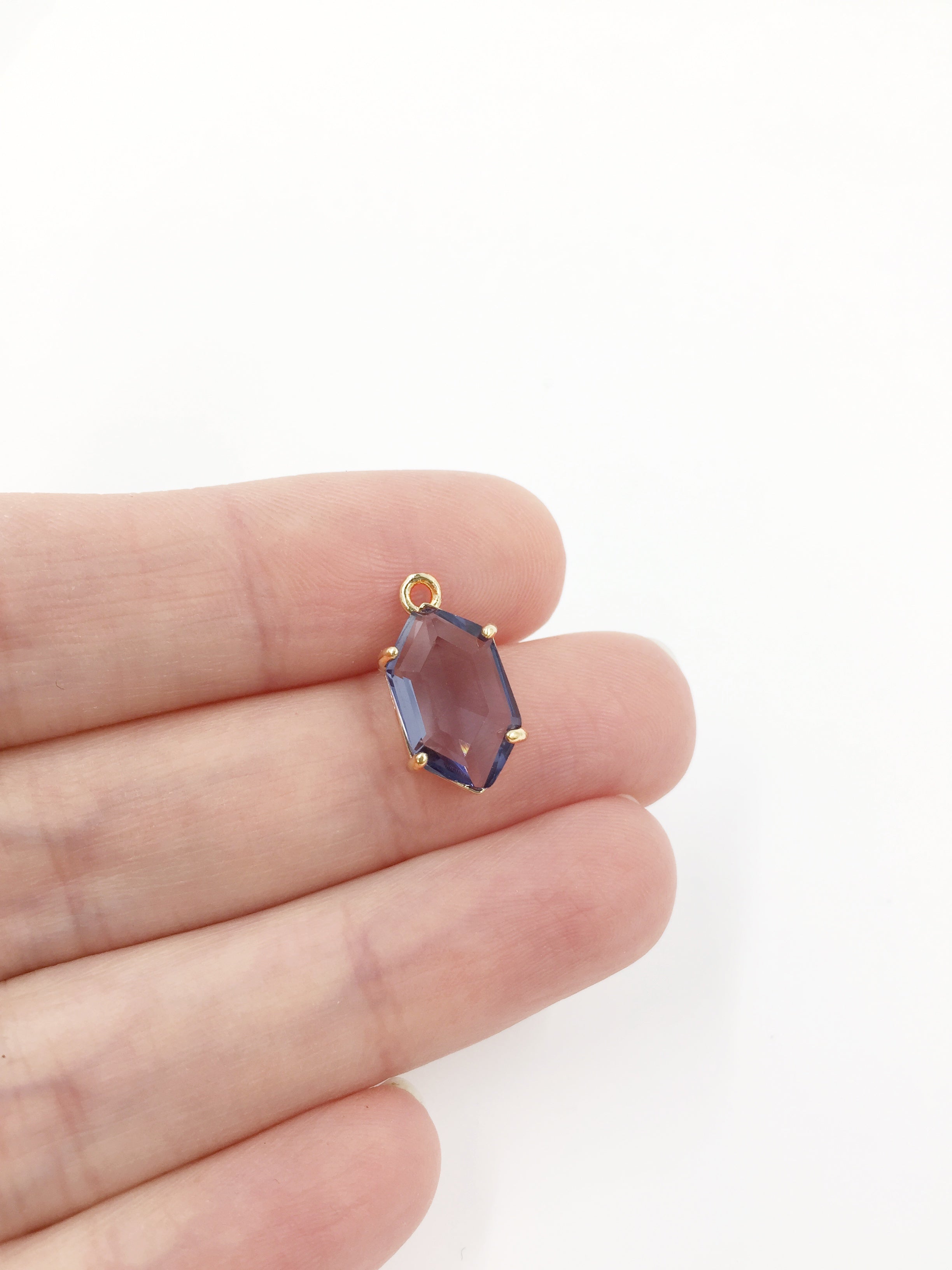 1 x 24K Gold Plated Hexagon Purple Crystal Pendant, 16x8.5mm