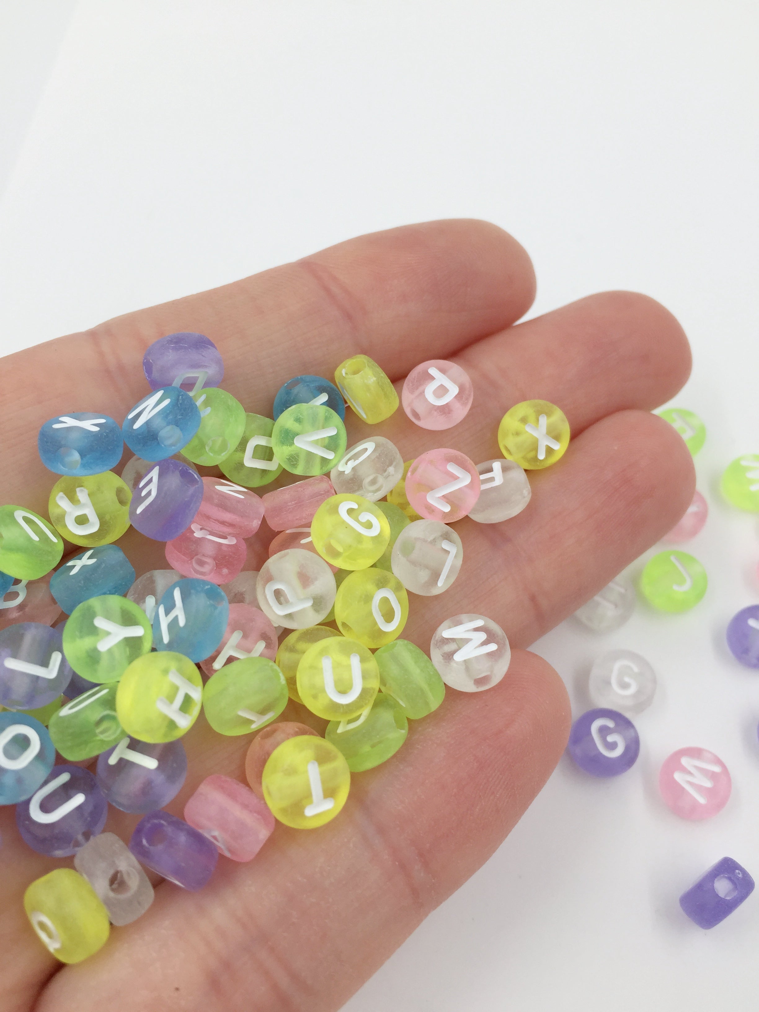 100 x Frosted Colourful Transparent Alphabet Beads, 7mm (3689)