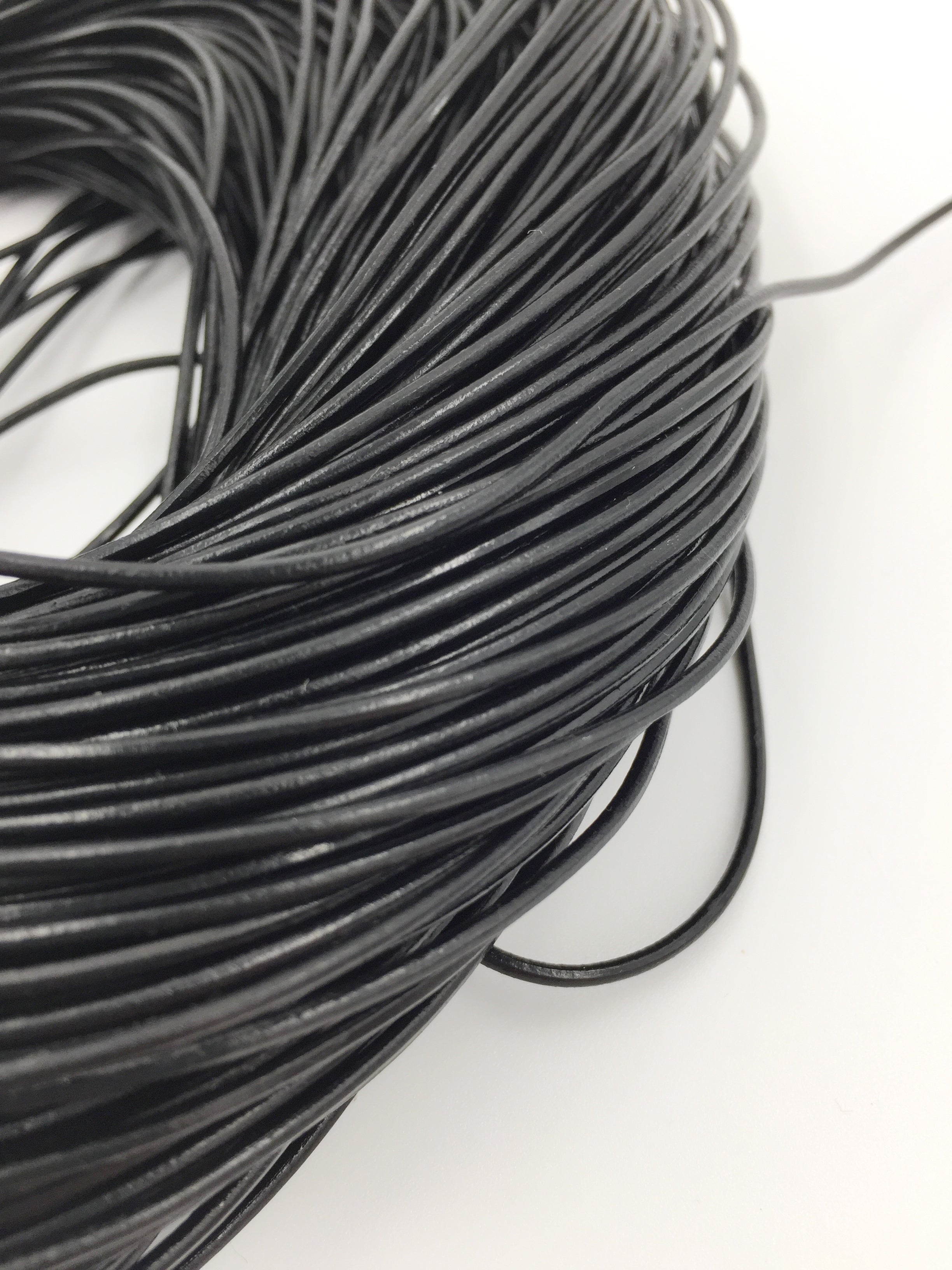 1mm/1.5mm/2mm Genuine Leather Cord, Round, Black Colour