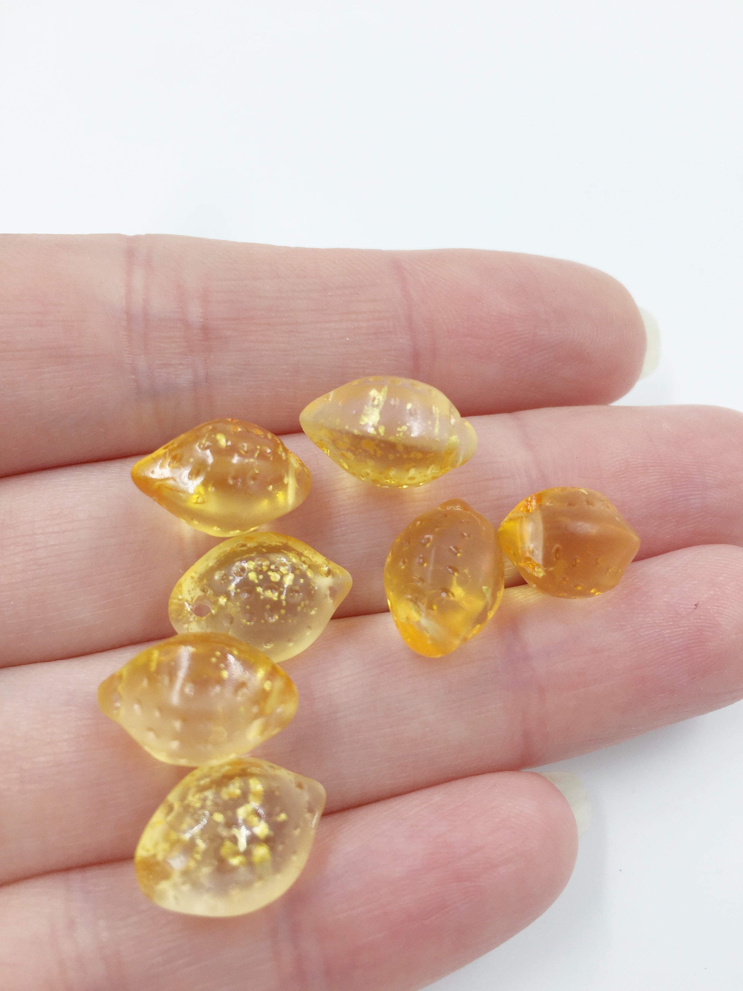 4 x Orange to Yellow Glass Lemon Beads, 9.5x14.5mm