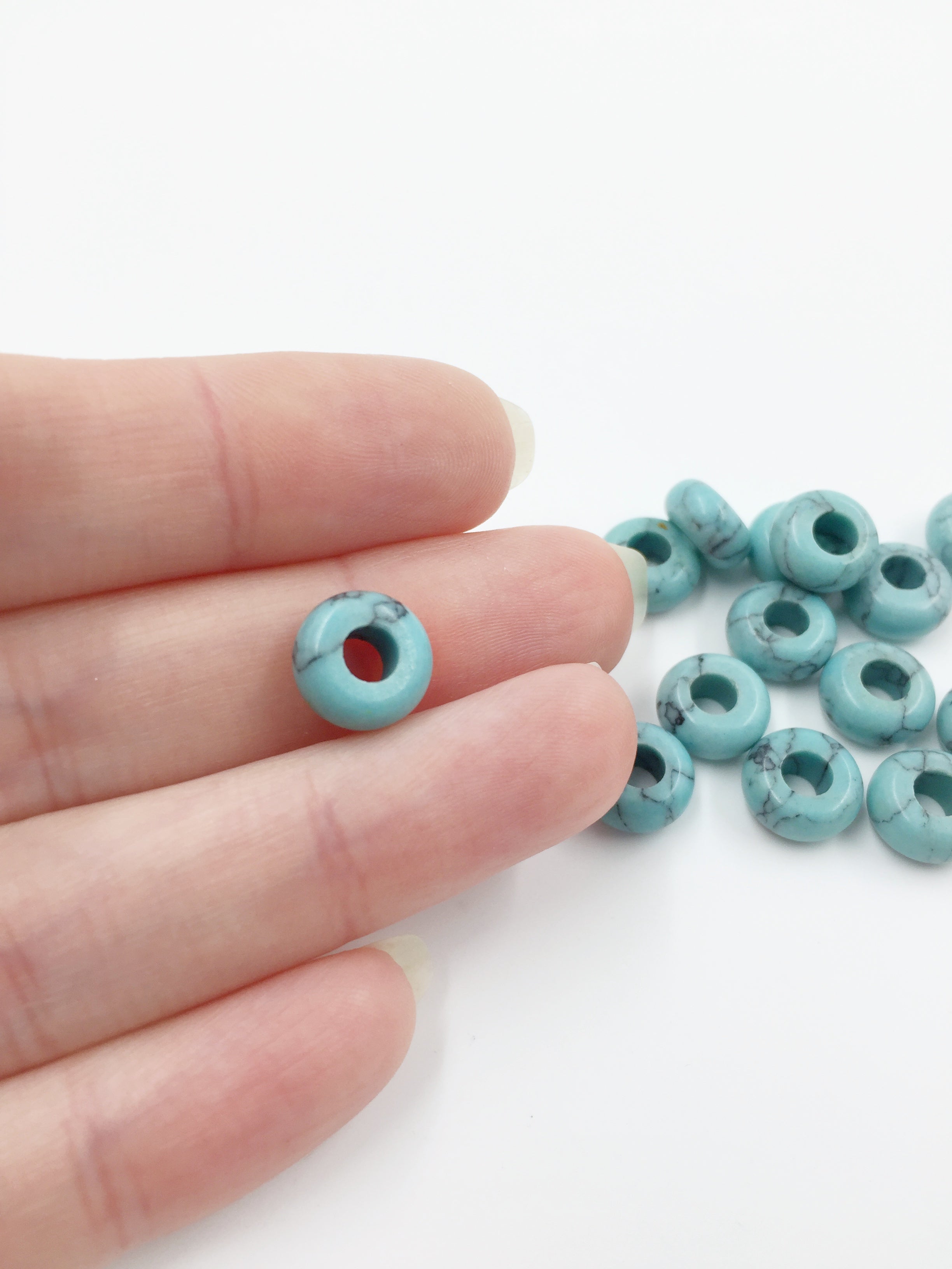 2 x Pale Turquoise Gemstone Donut Beads, 10mm (0236)