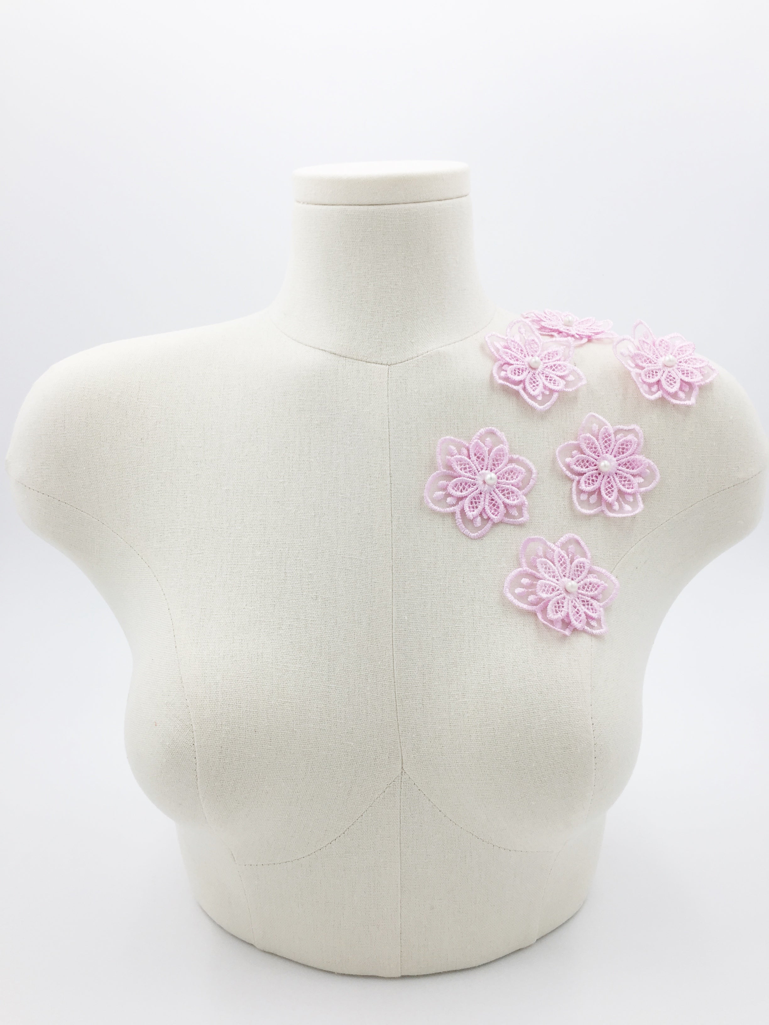 6 x Pink Embroidered lace Flower Patches, 55mm