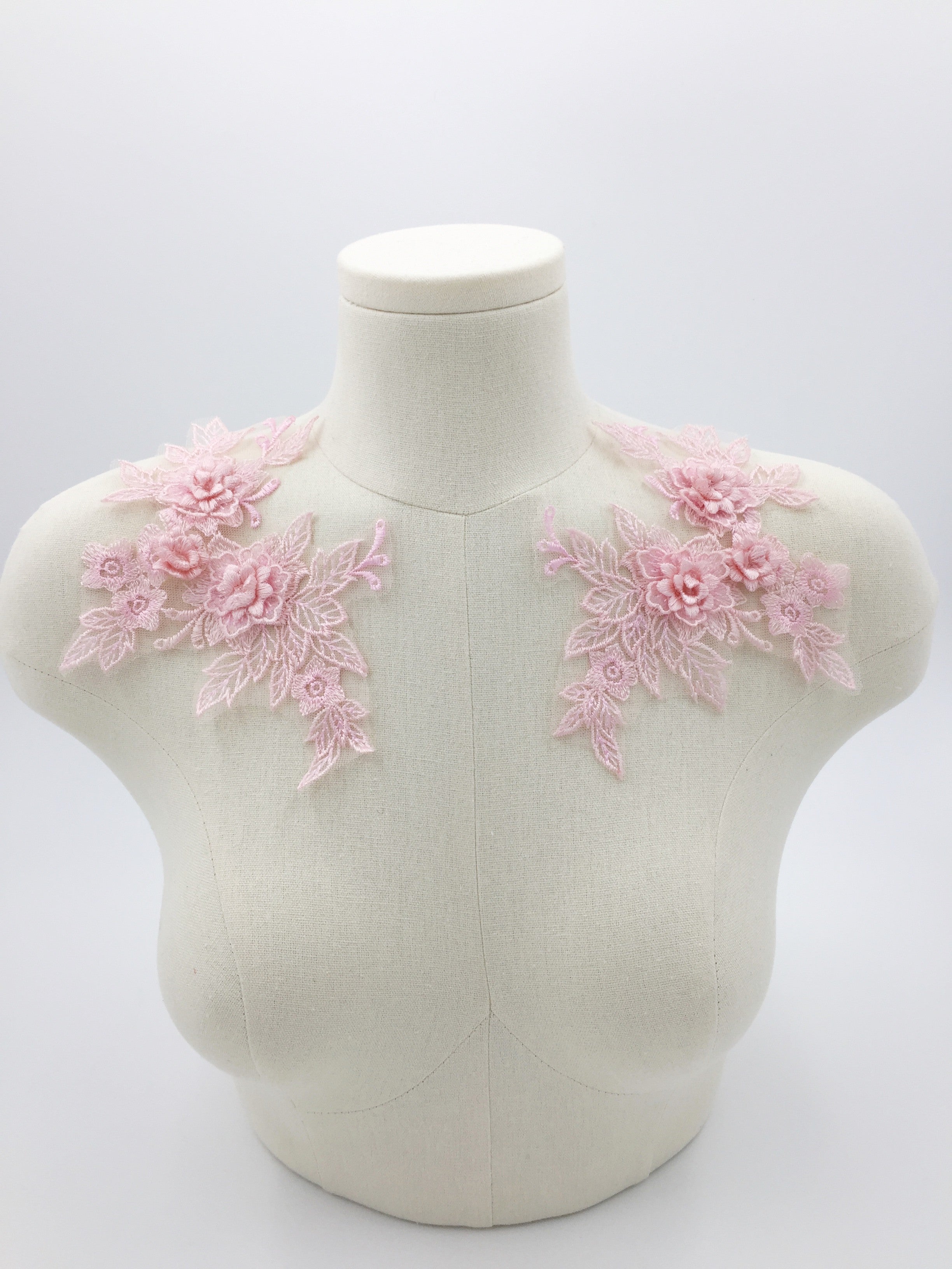 Pink Embroidery Lace Patch, 3D Flower Lace Applique