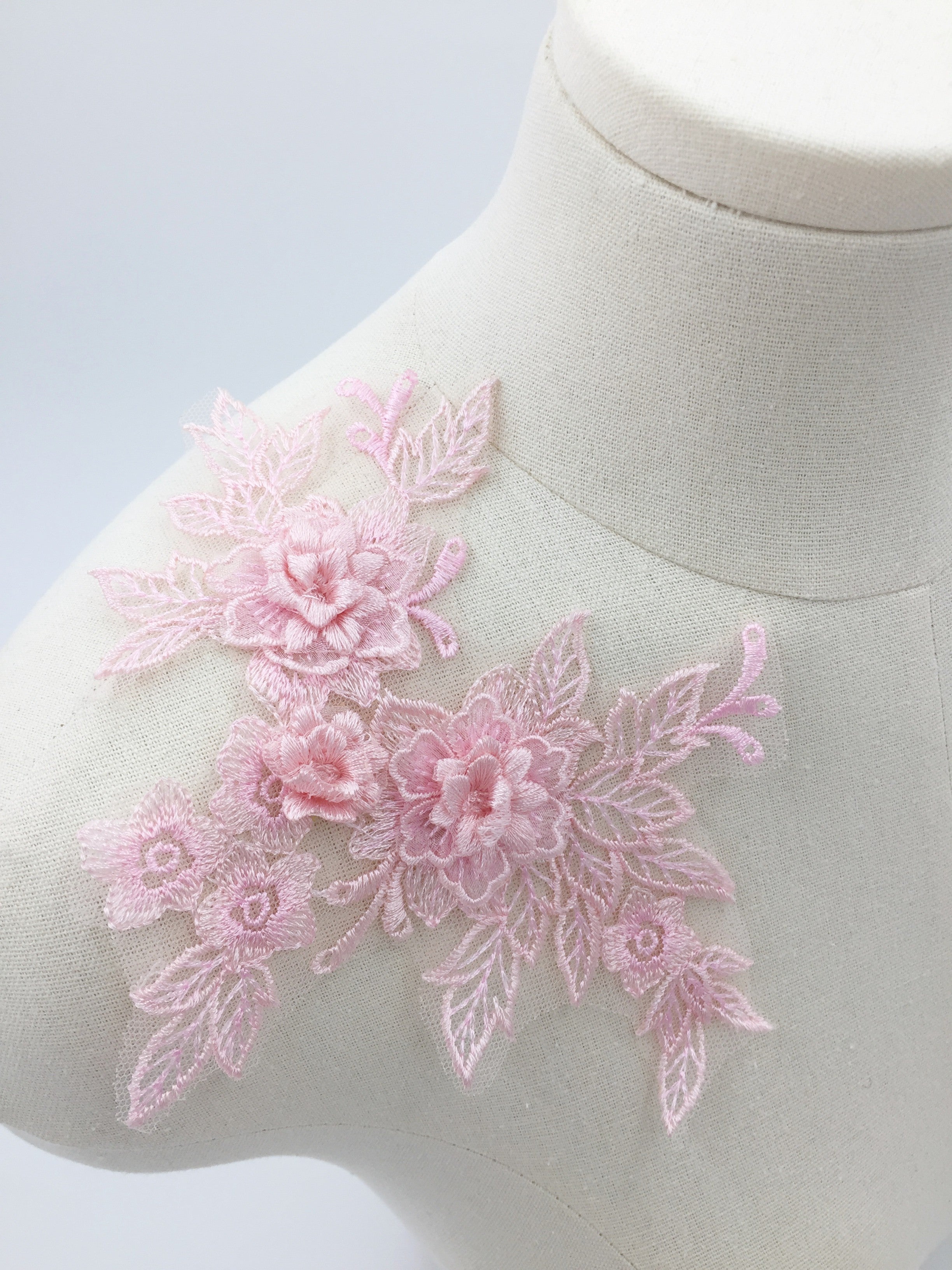 Pink Embroidery Lace Patch, 3D Flower Lace Applique