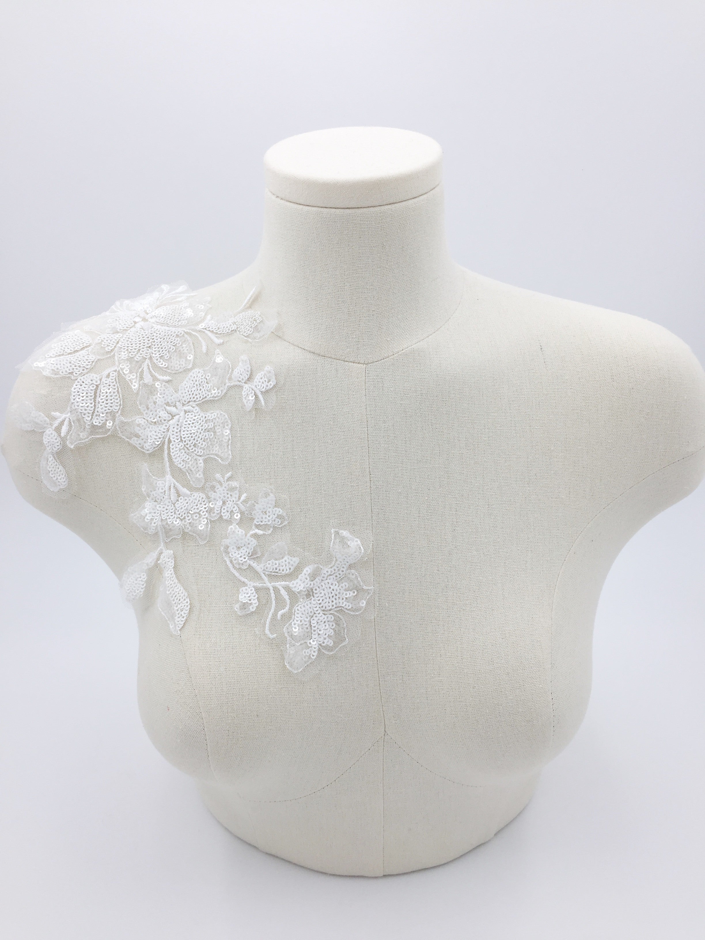 White Lace Patch, 29x15mm Lace Applique with Sequins
