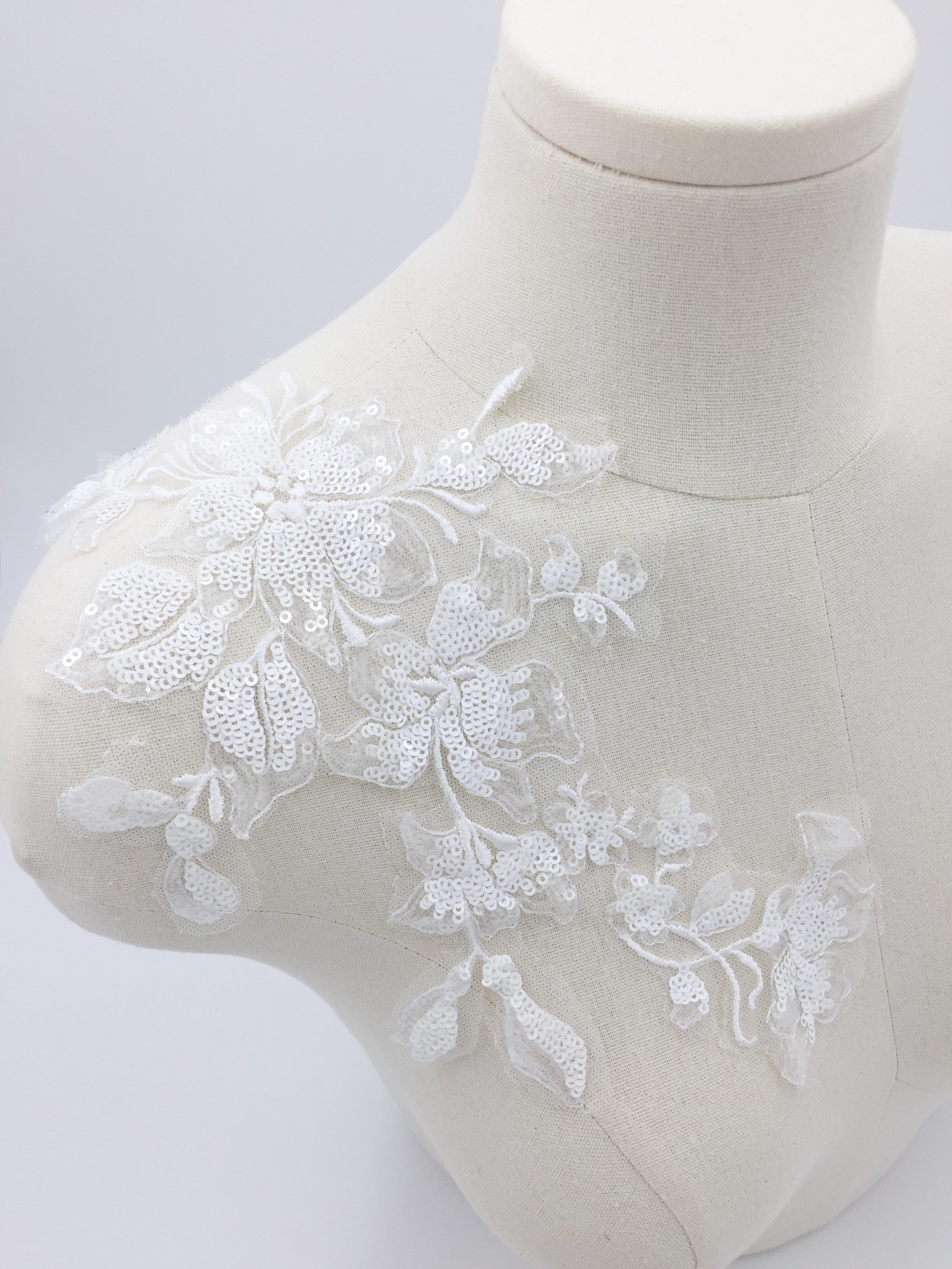 White Lace Patch, 29x15mm Lace Applique with Sequins