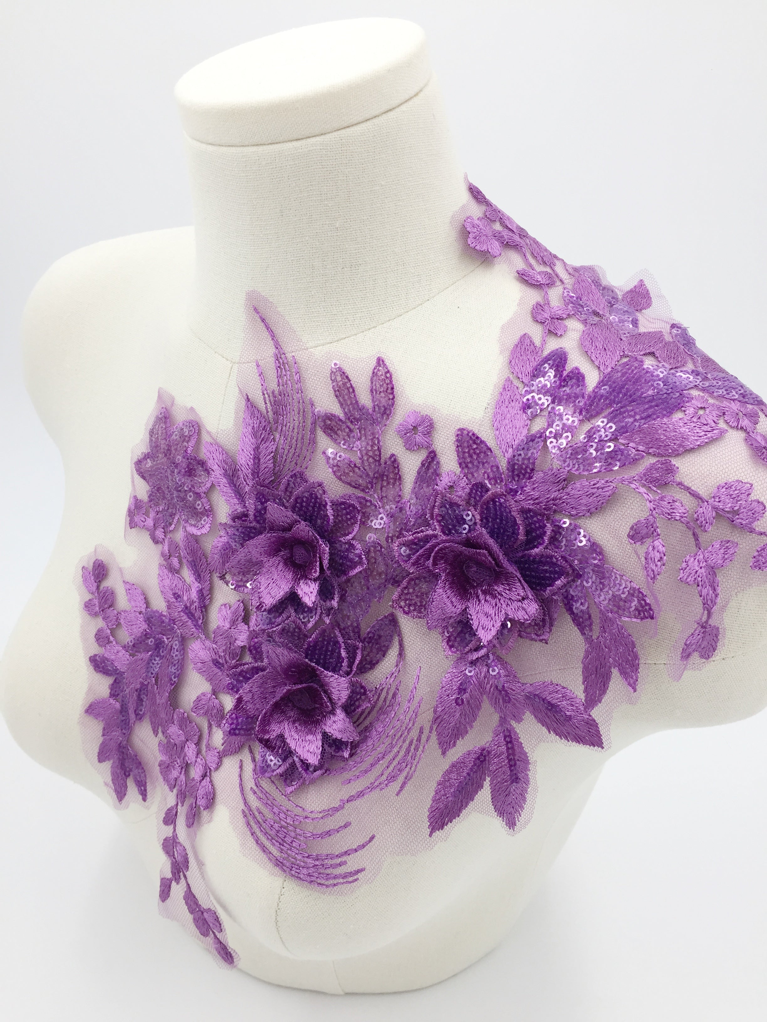 Purple 3d Flower Lace Applique, 43x26cm