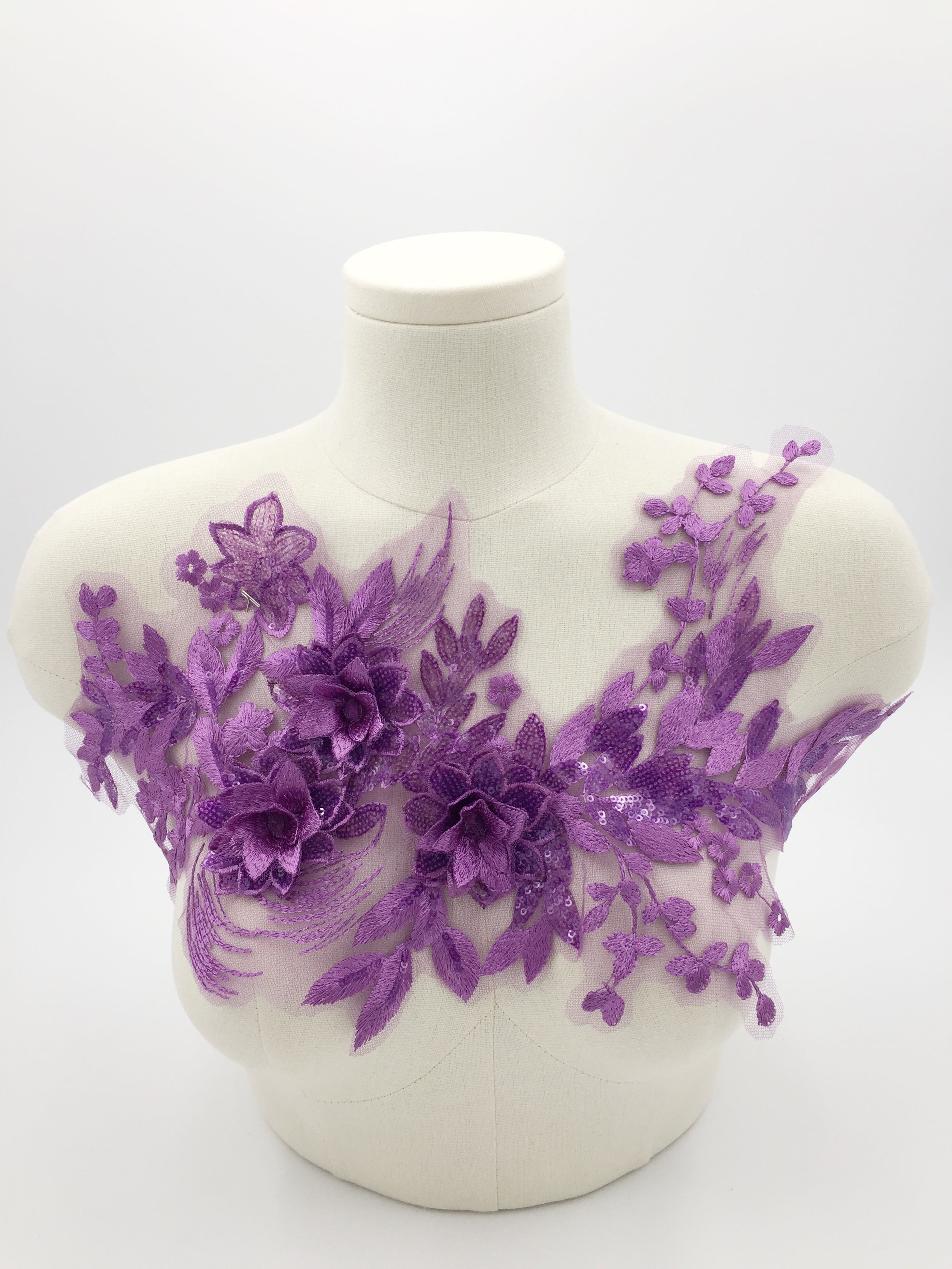 Purple 3d Flower Lace Applique, 43x26cm