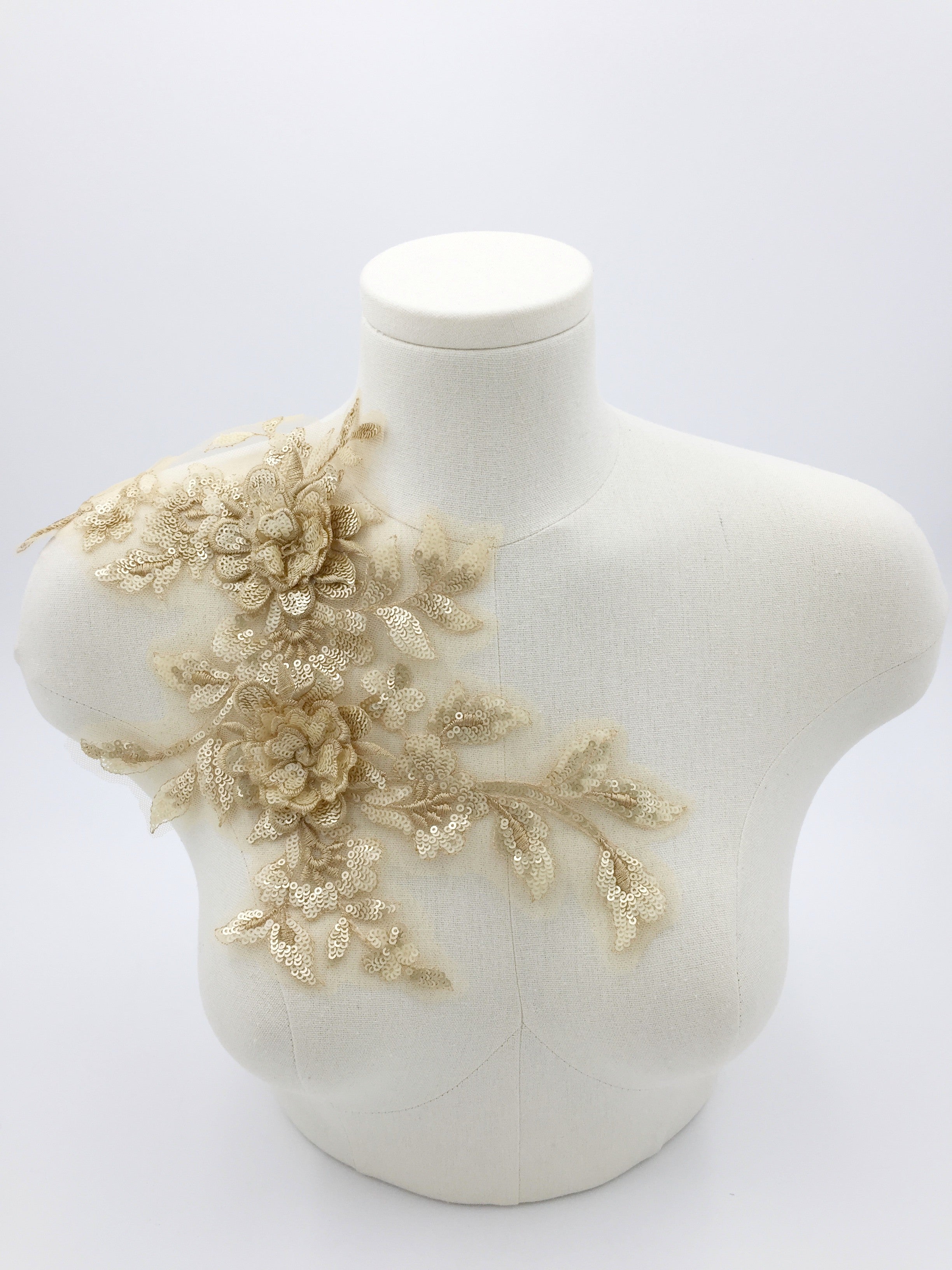 Gold Sequin Beaded Lace Patch, 34x20cm