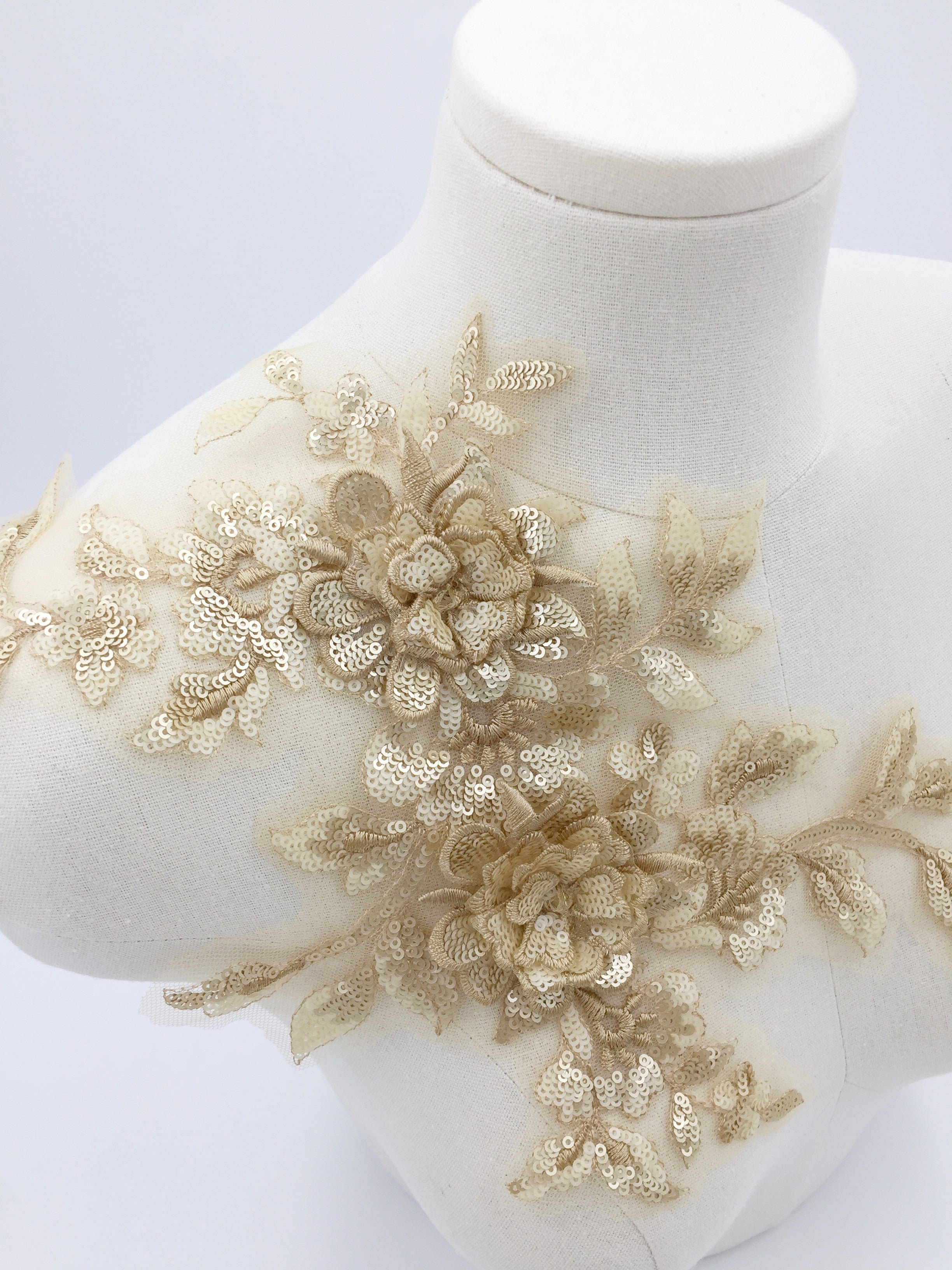 Gold Sequin Beaded Lace Patch, 34x20cm