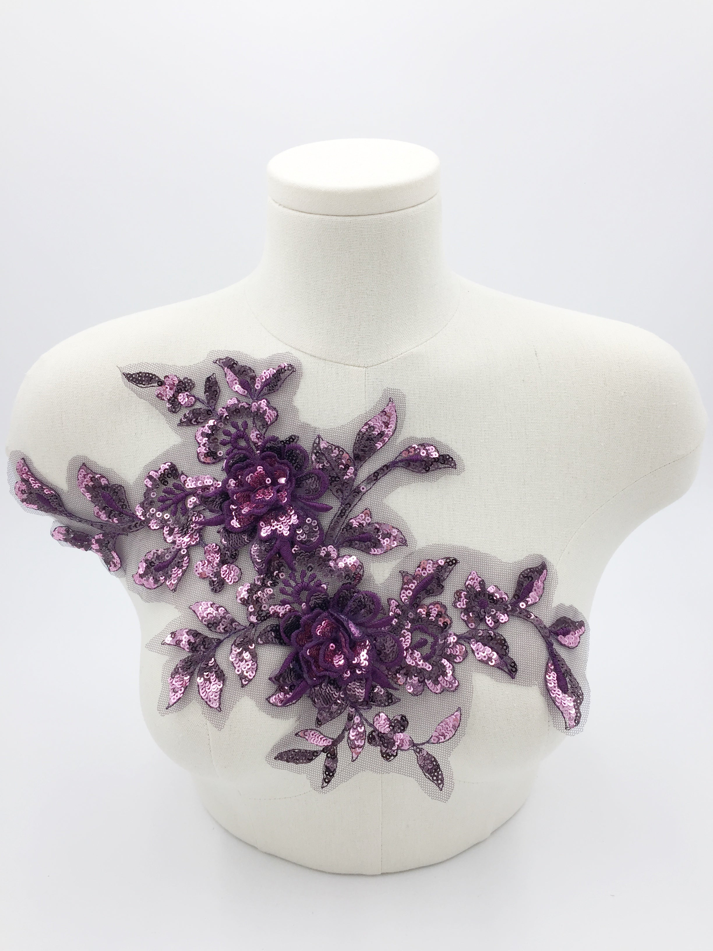 Purple Sequin Beaded Lace Patch, 34x20cm