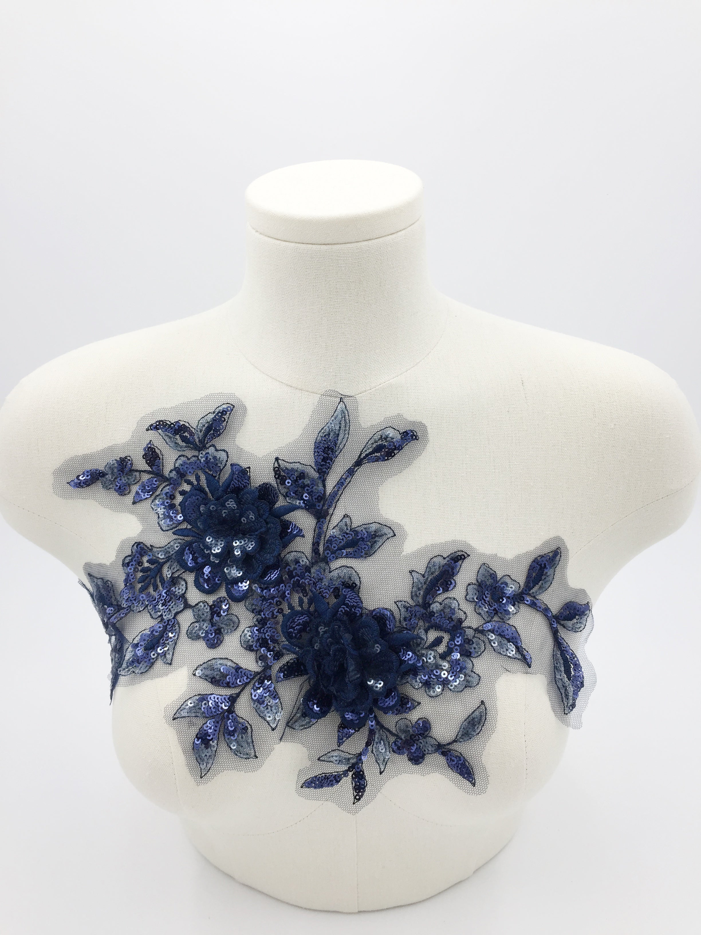 Navy Blue Sequin Beaded Lace Patch, 34x20cm