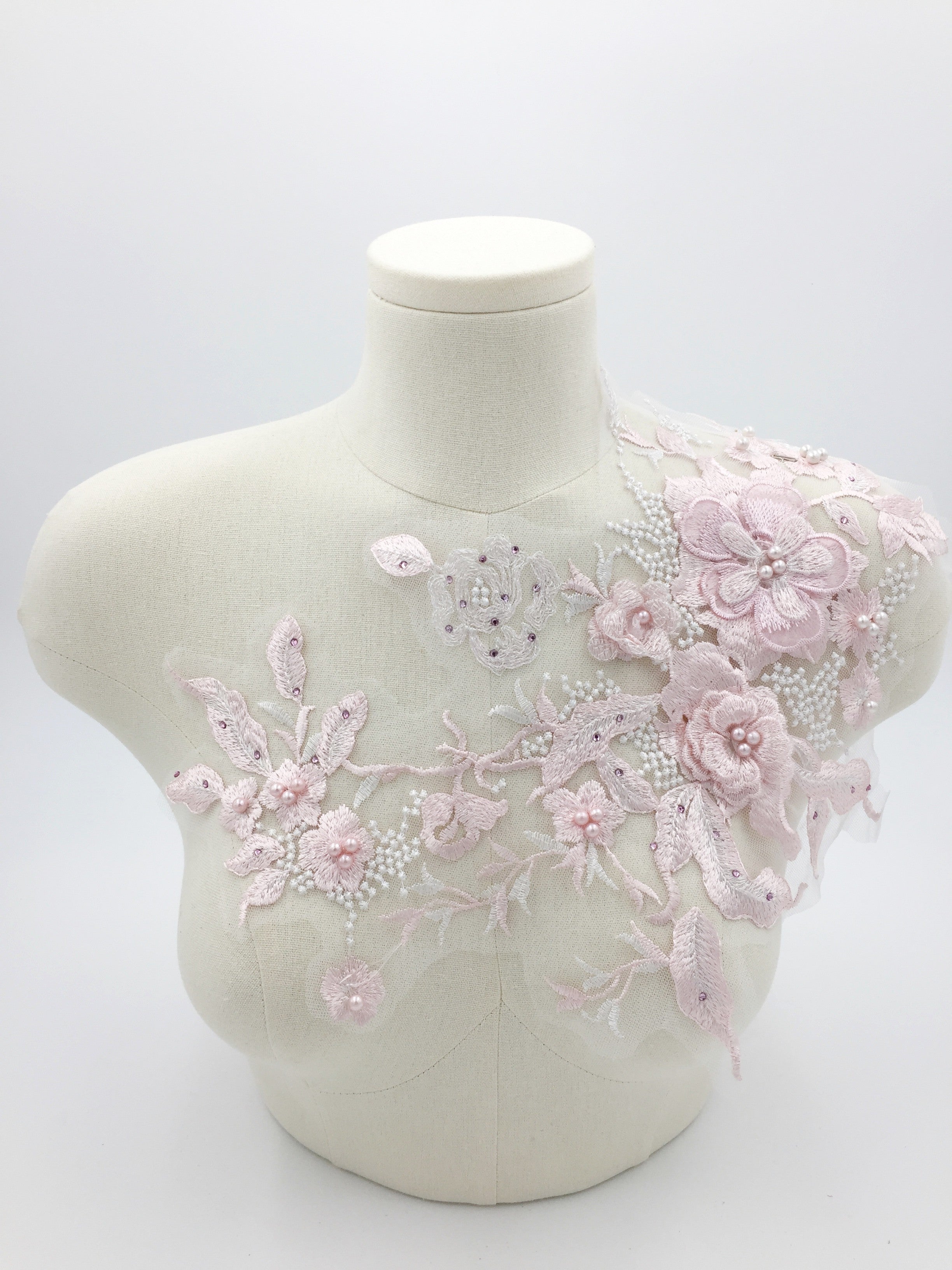 Pink 3d Flower Lace Applique, 33x28cm