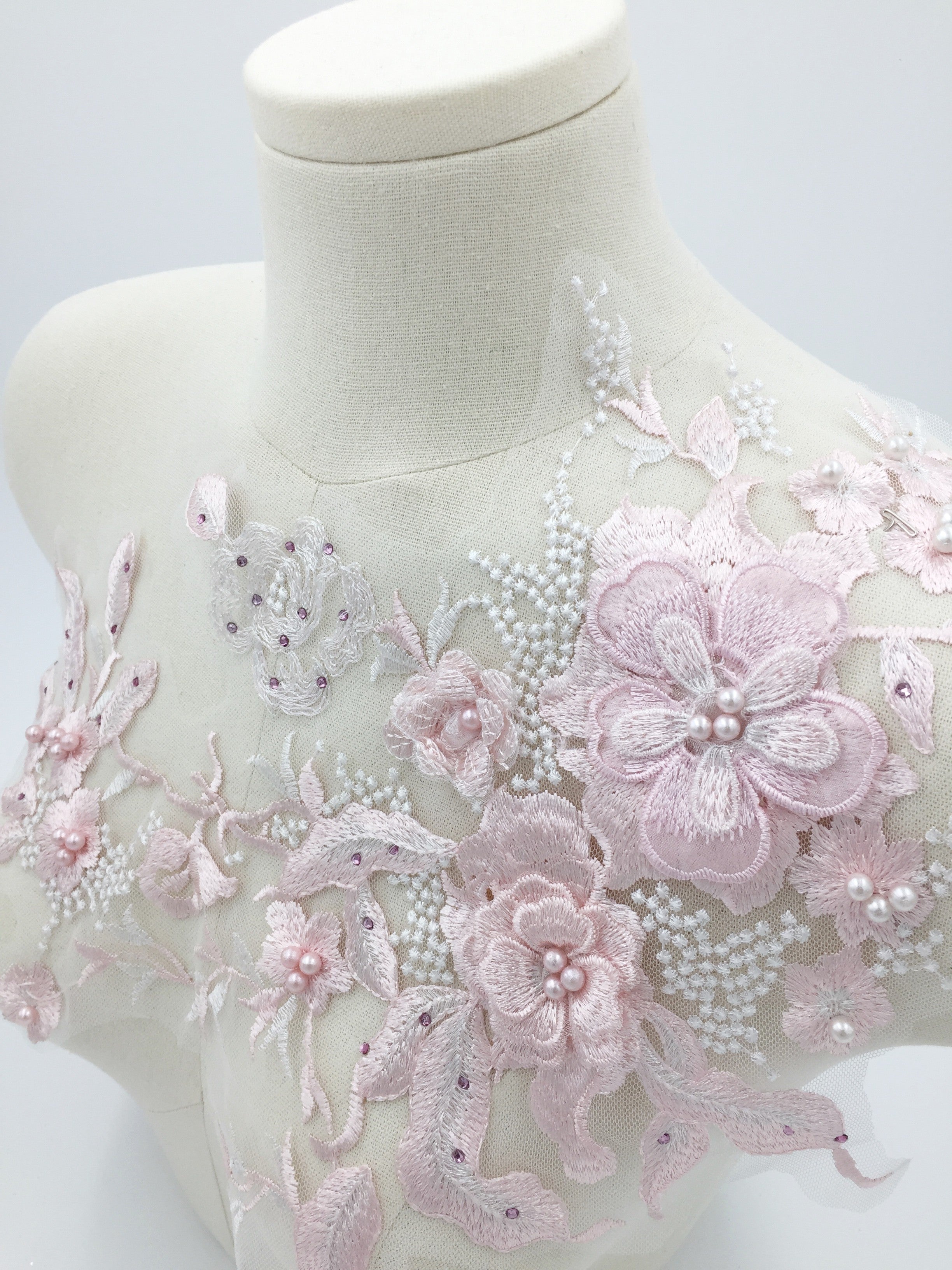 Pink 3d Flower Lace Applique, 33x28cm