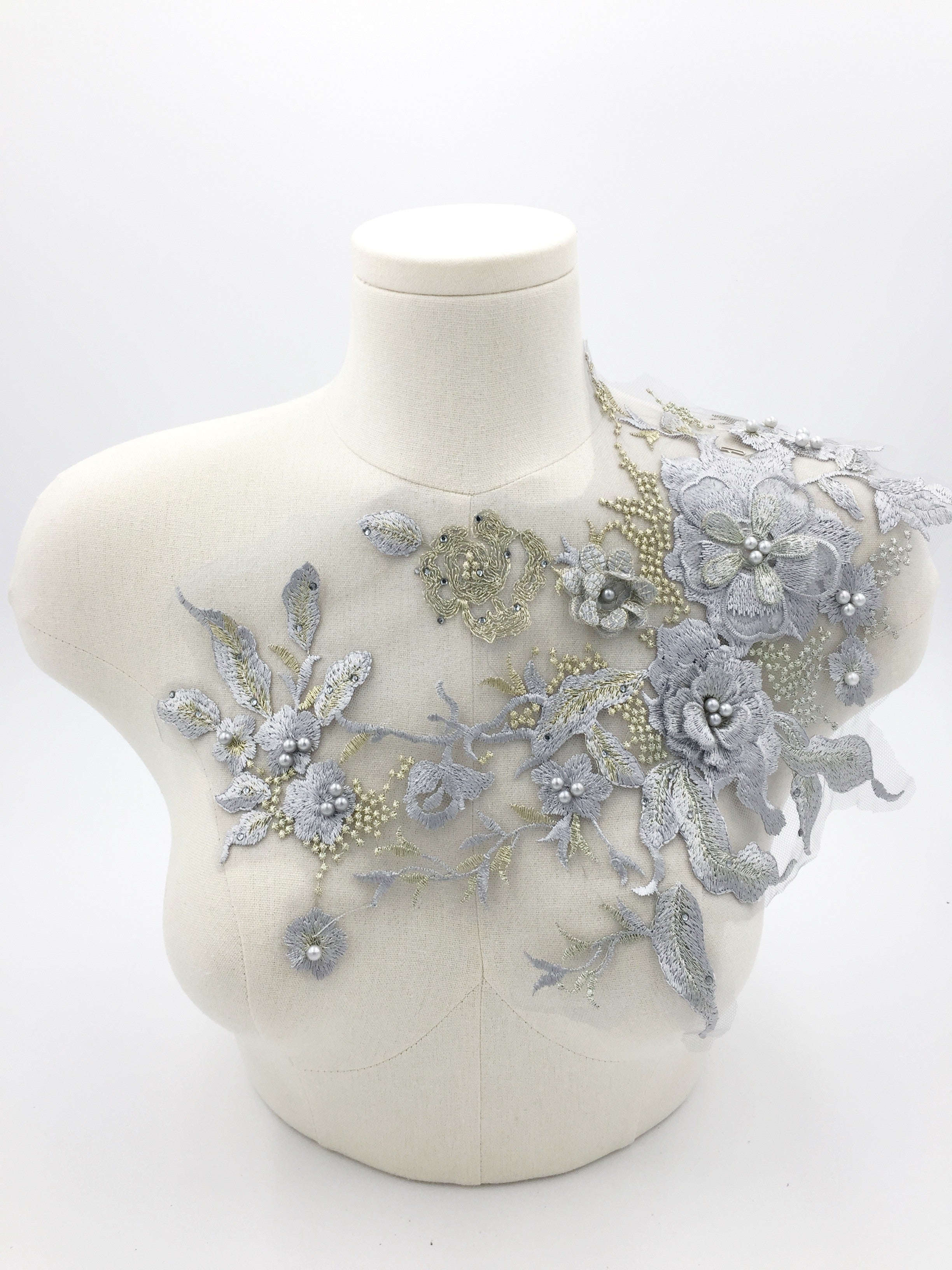 Silver and Gold 3d Flower Lace Applique, 33x28cm