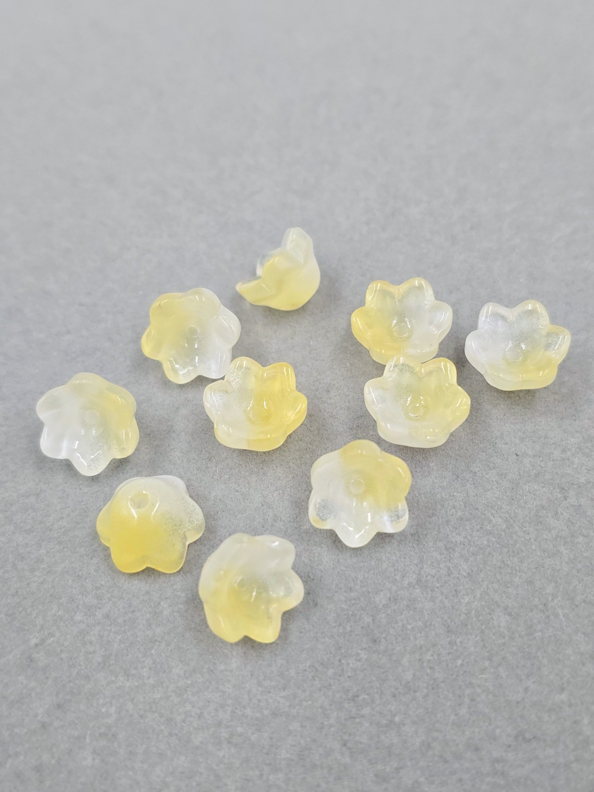 10 x Yellow Glass Lily of the Valley Flower Beads, 11.5x7.5mm