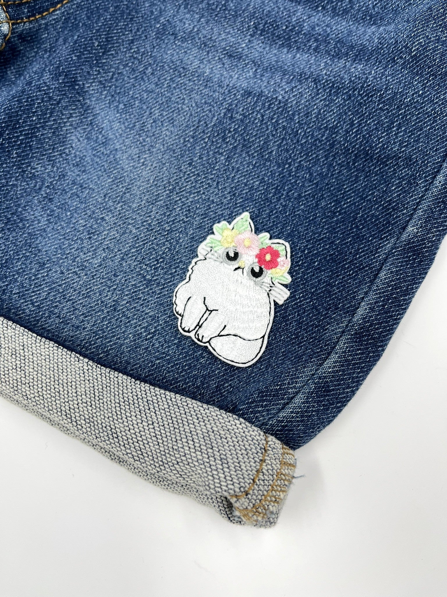 Cat in Floral Crown Embroidered Iron-on Patch