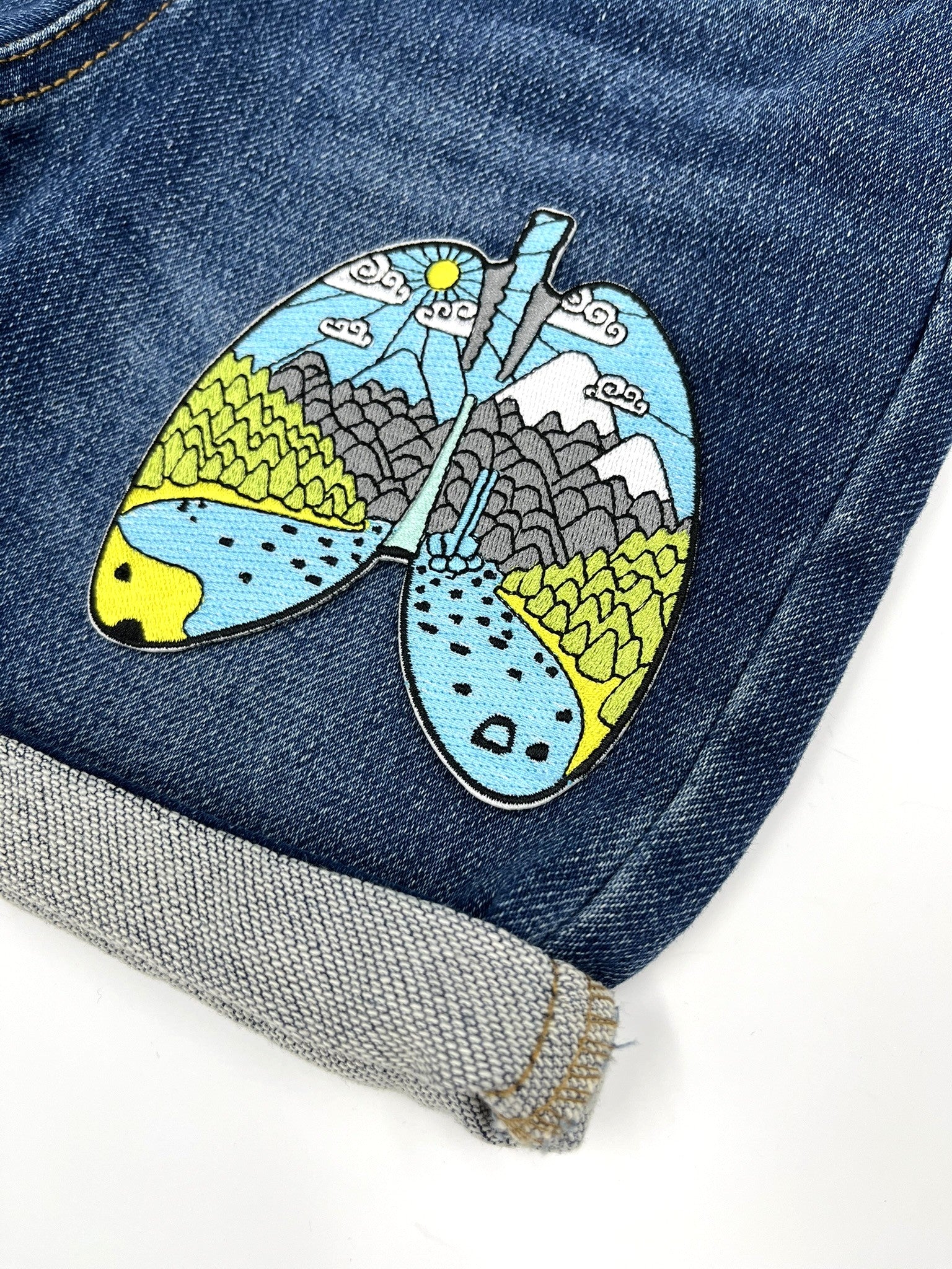 Lungs Iron-On Patch – Forest, Mountains & Sky Embroidery