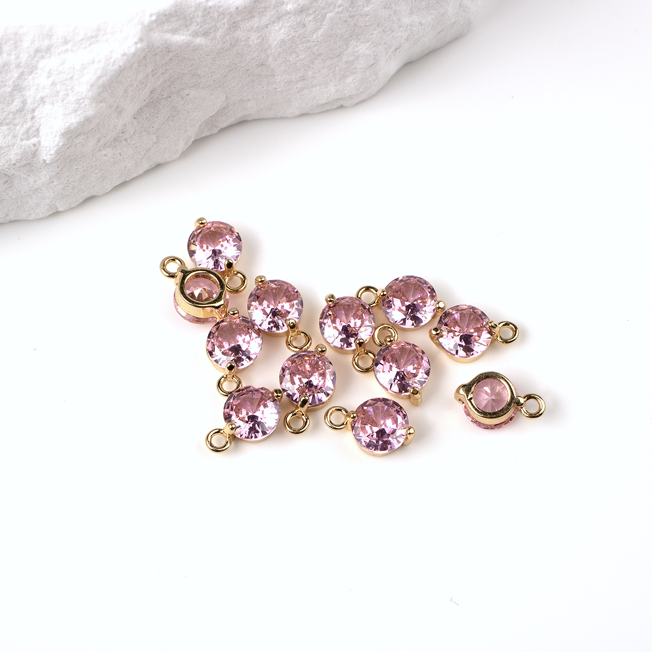 2 x 18K Gold Plated Pink Cubic Zirconia Charms, 10x6mm