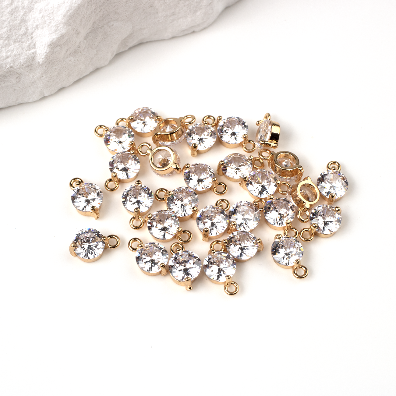 2 x 18K Gold Plated Cubic Zirconia Charms, 10x6mm