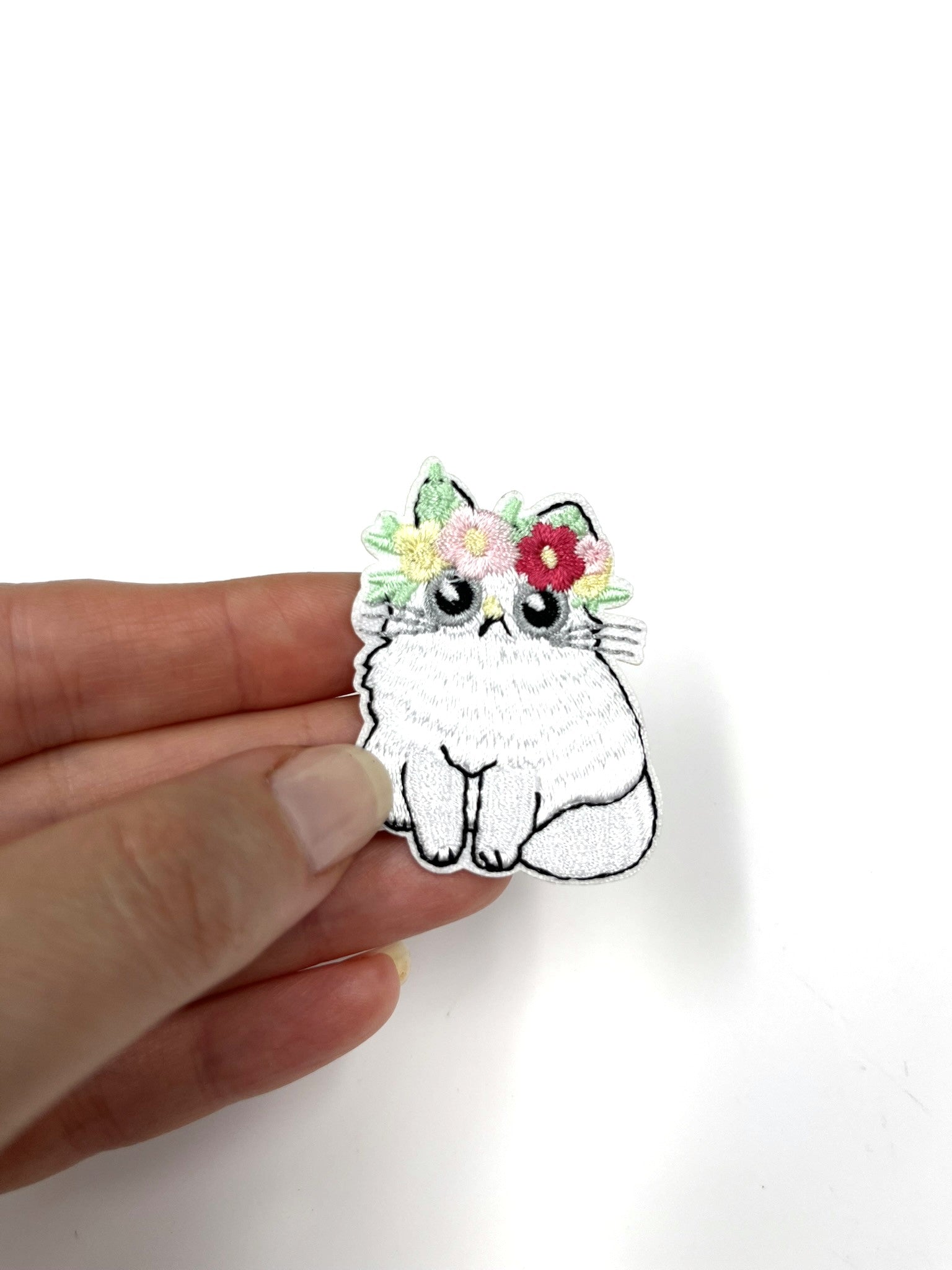 Cat in Floral Crown Embroidered Iron-on Patch