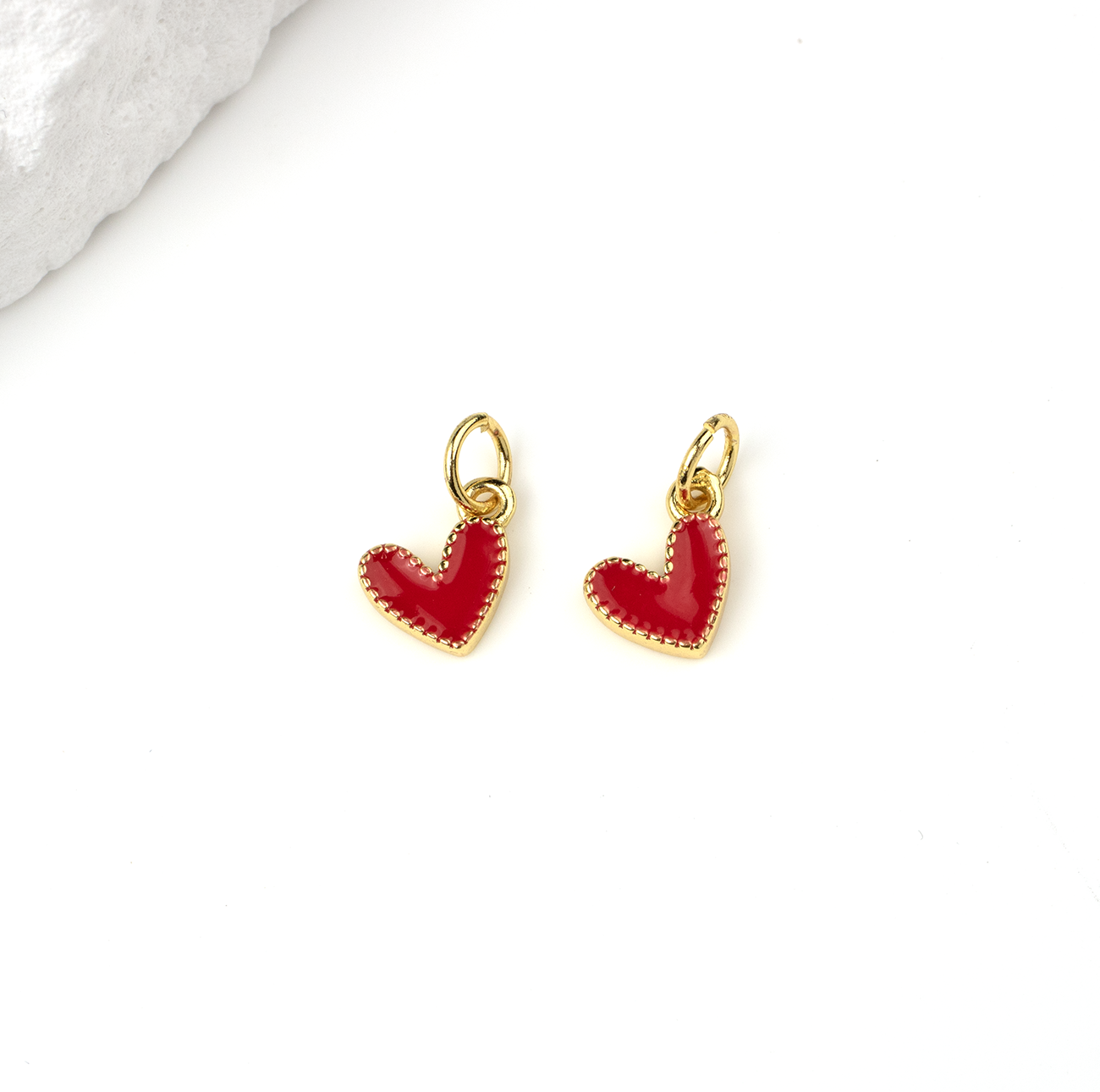 2 x 18K Gold Plated Red Heart Charms, 9x7mm