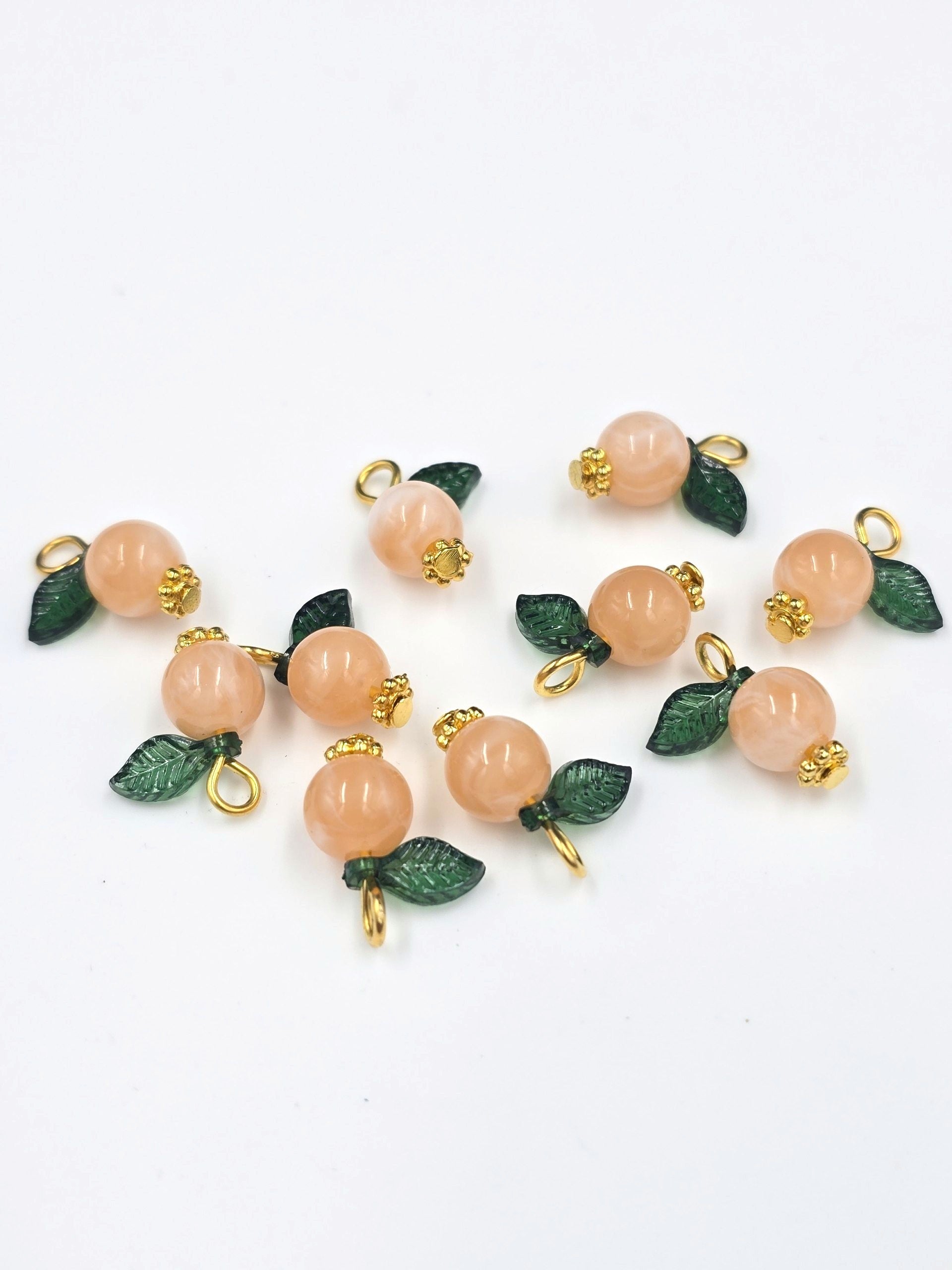 10 x Handmade Peach Charms with Gold Loops, 15x12mm (0043)