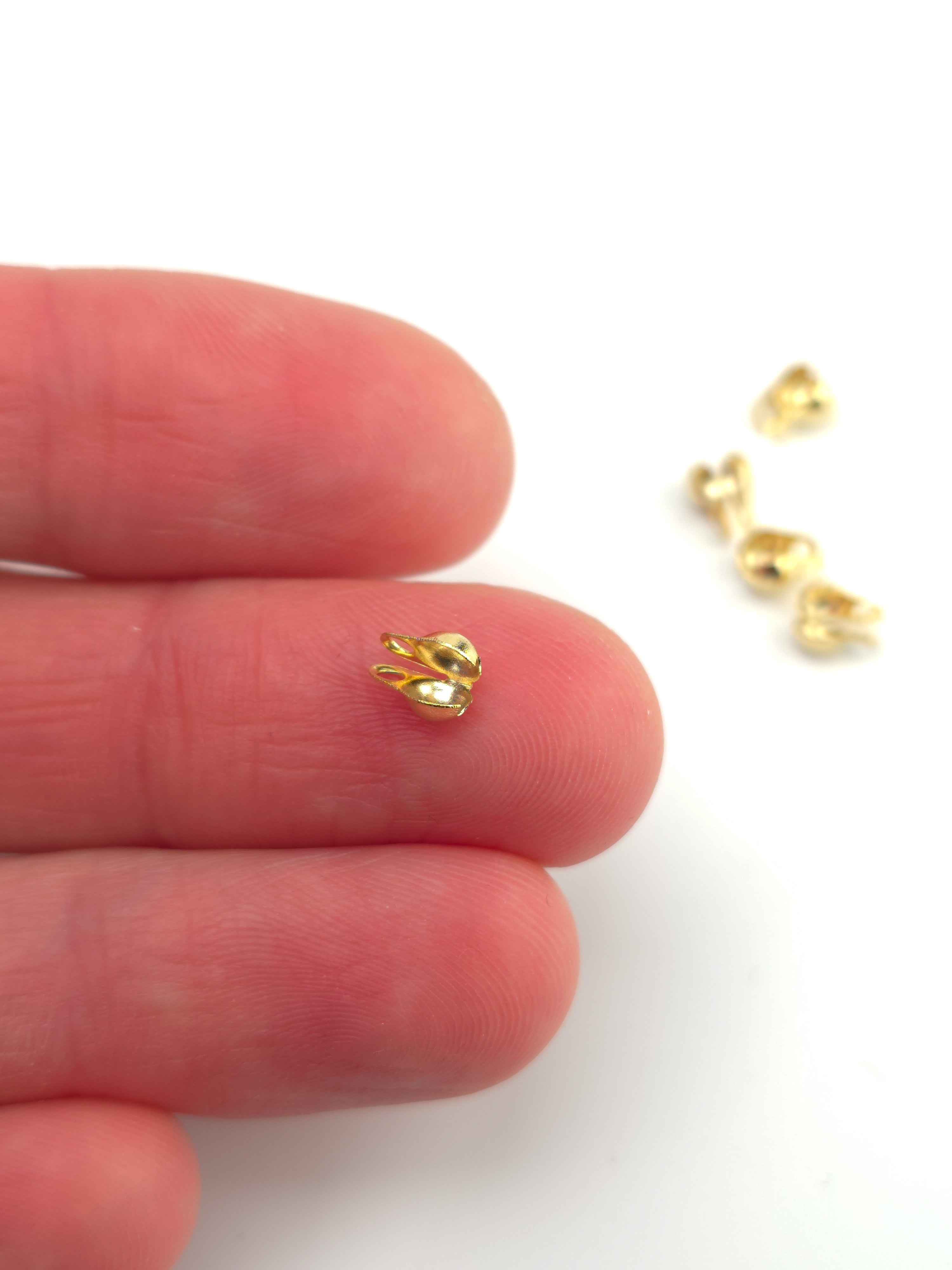 50 x 18K Gold Plated Steel Calotte Ends Bead Tips, 6.5x4.5mm (0311)