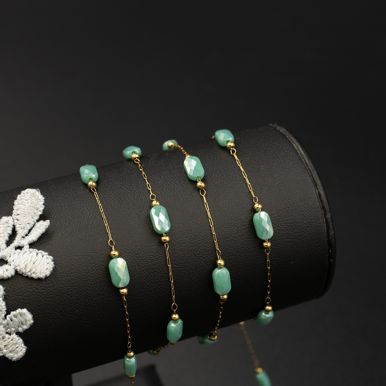 Turquoise Crystal Beaded Gold Chain