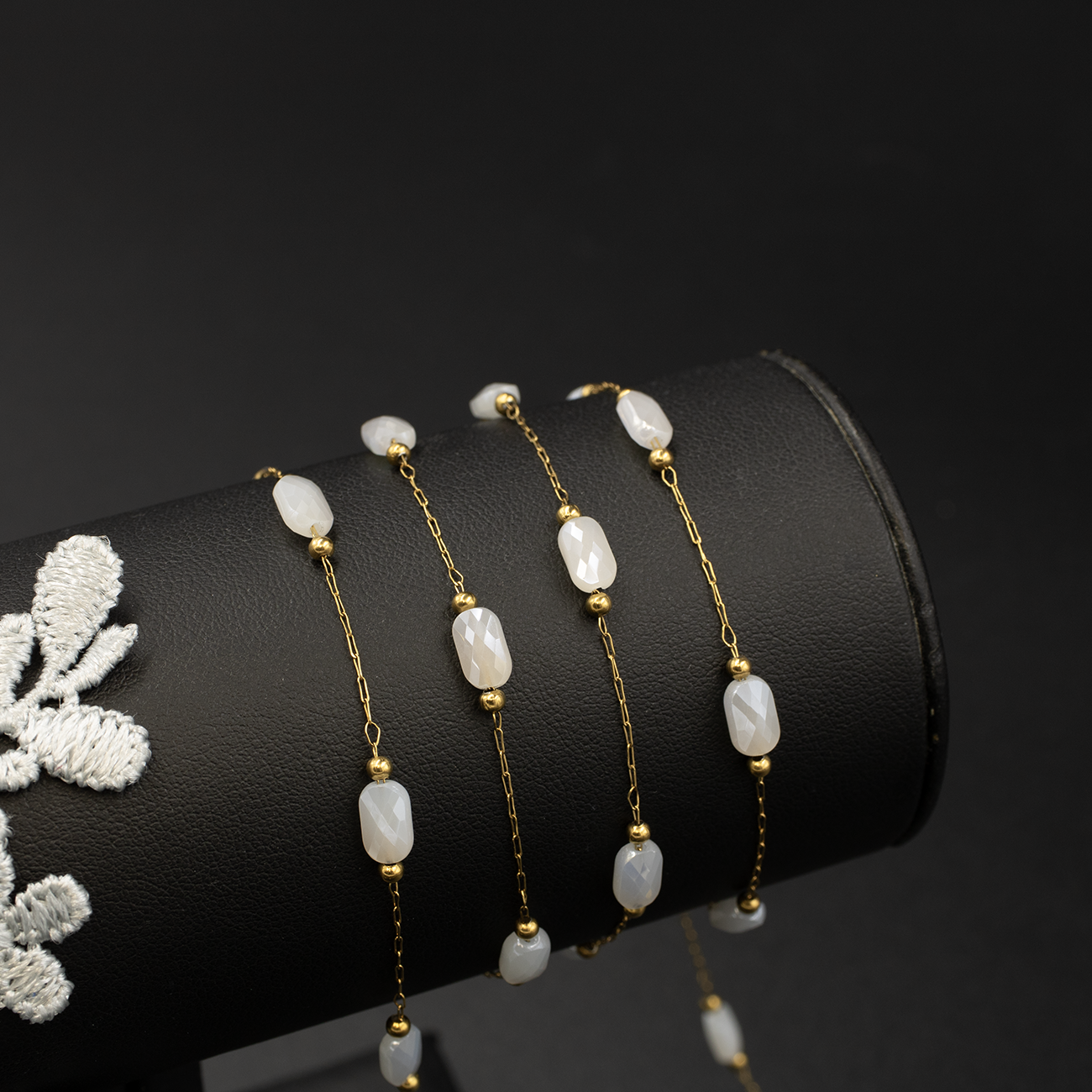 White Crystal Beaded Gold Chain