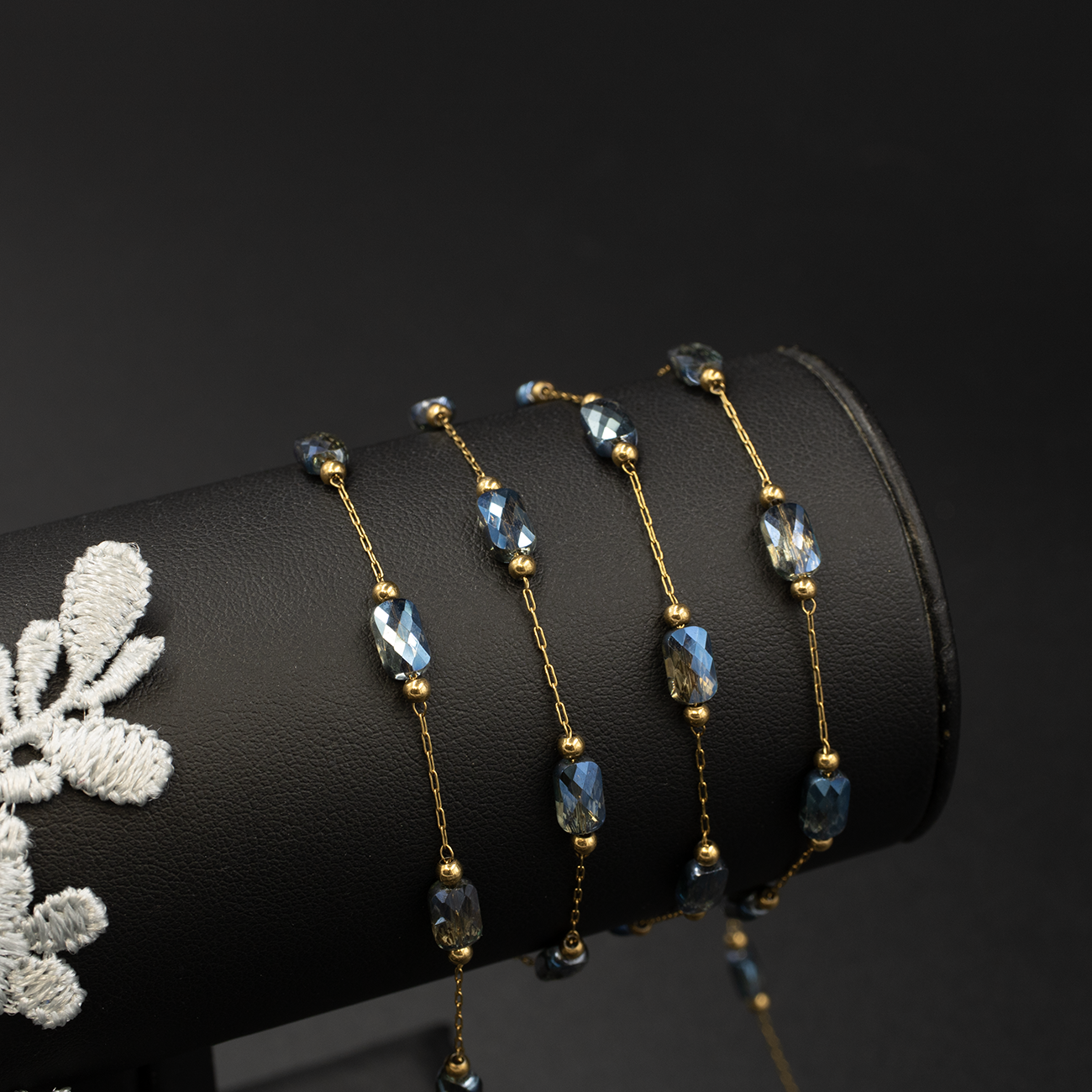 Blue Crystal Beaded Gold Chain